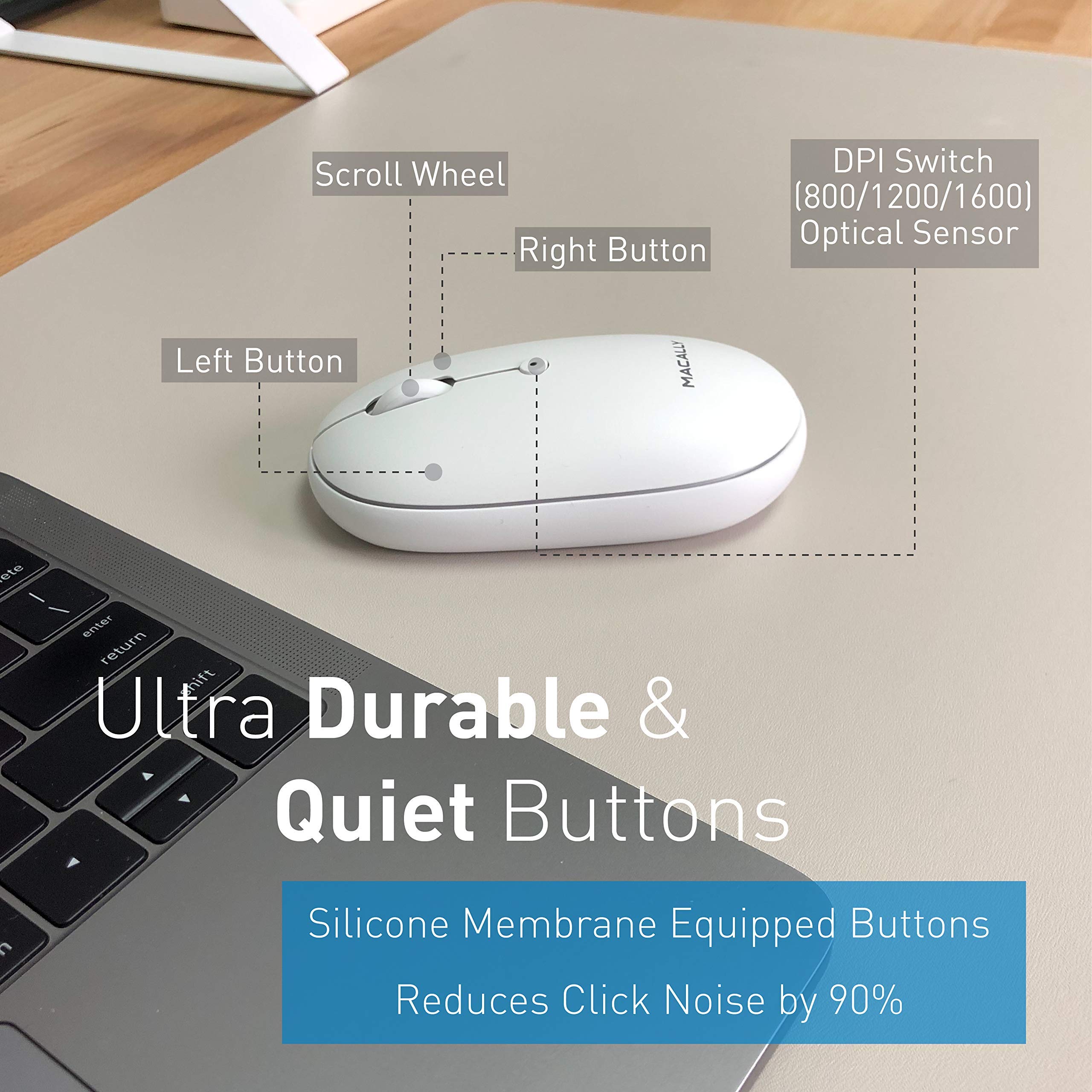 Macally Wireless Bluetooth Rechargeable Mouse & Keyboard Set - Ice White Finish, Classic Apple Aesthetic | Compatible with MacBook, iPad, iMac | Perfect for Home Office, Work & Travel Use