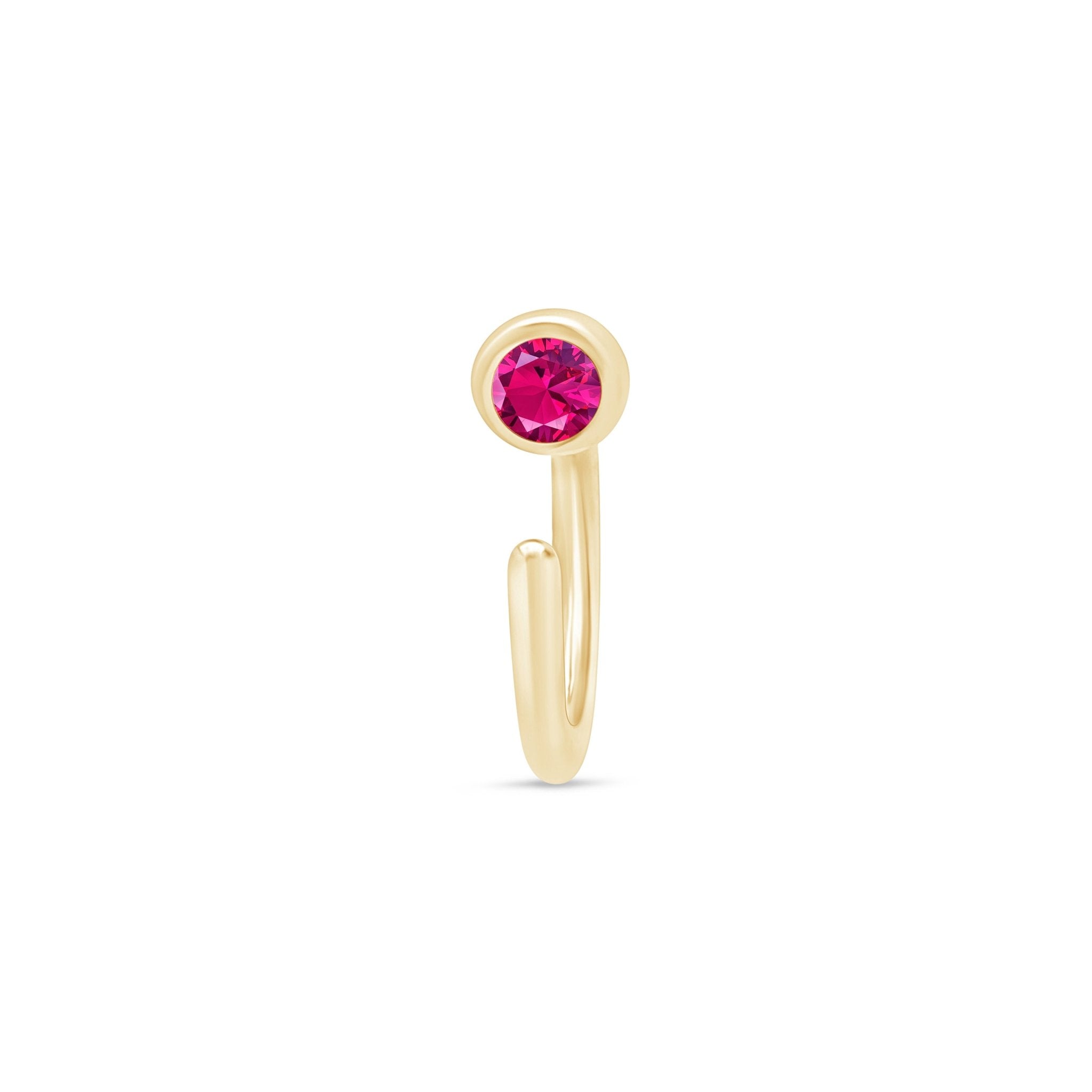 14K Yellow Gold Ruby Ear Cuff - Elegant Dainty Cartilage Earring for Women - Perfect for Parties, Weddings & Everyday Wear