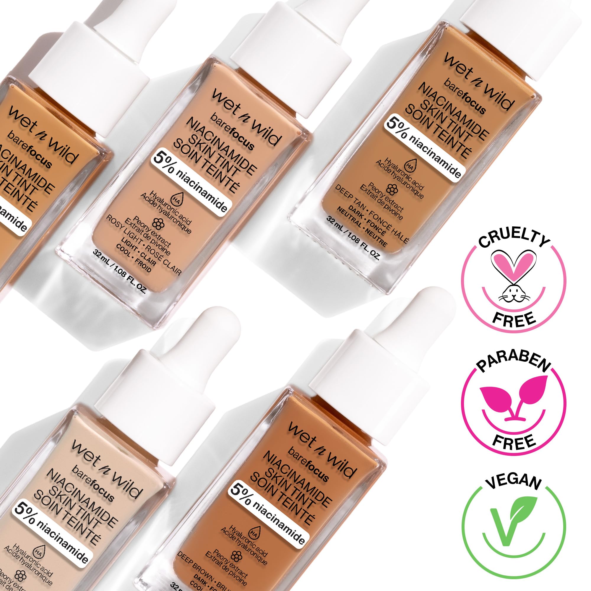 Wet n Wild Bare Focus Skin Tint with 5% Niacinamide - Lightweight Buildable Coverage, Natural Radiant Finish - Infused with Hyaluronic Acid & Vitamins - Cruelty-Free Vegan Foundation (Fair) - Perfect for Daily Wear & Natural Makeup Looks