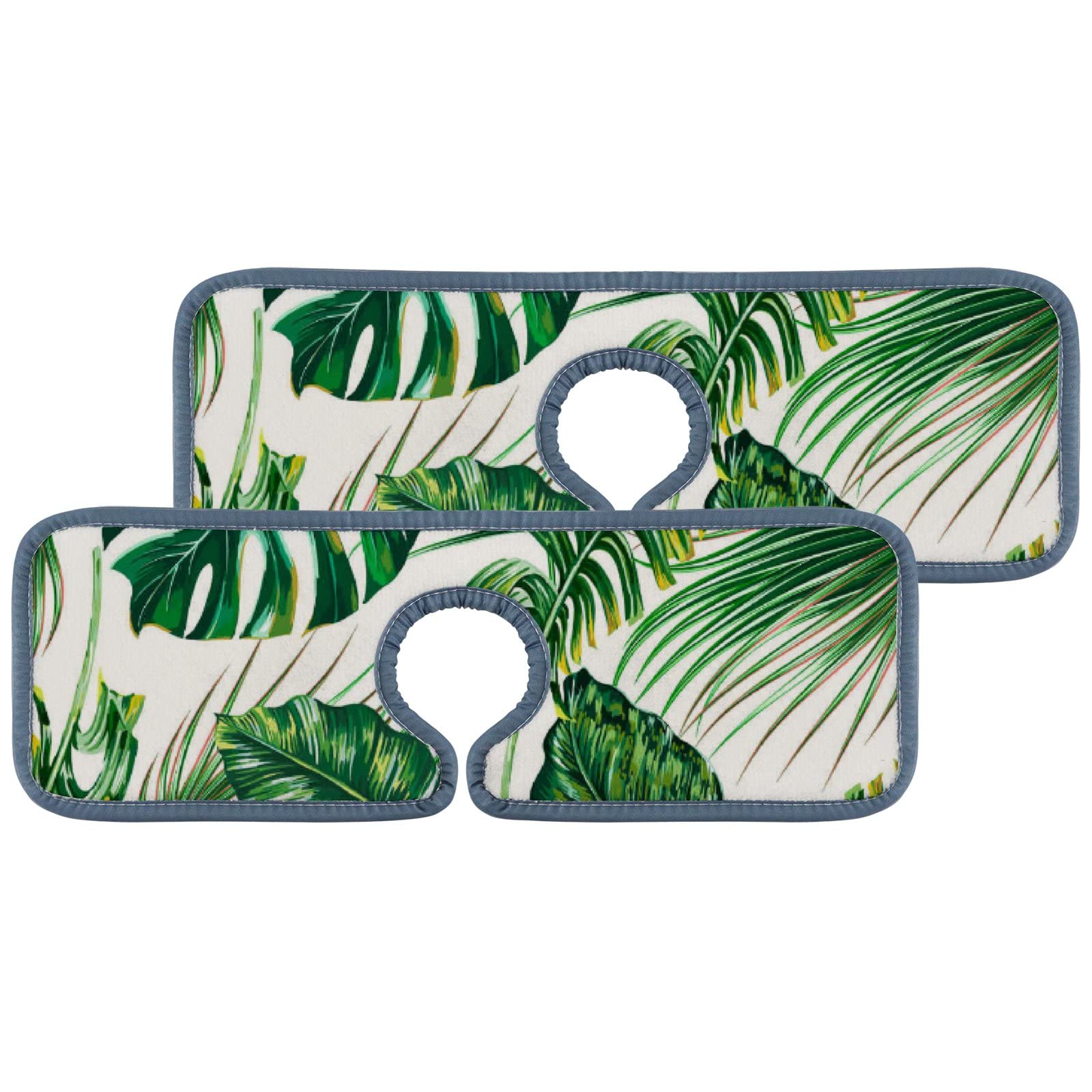 Tropical Green Leaves Kitchen Sink Mat - Absorbent Splash Guard for Faucet Decor | Bathroom & Kitchen Use
