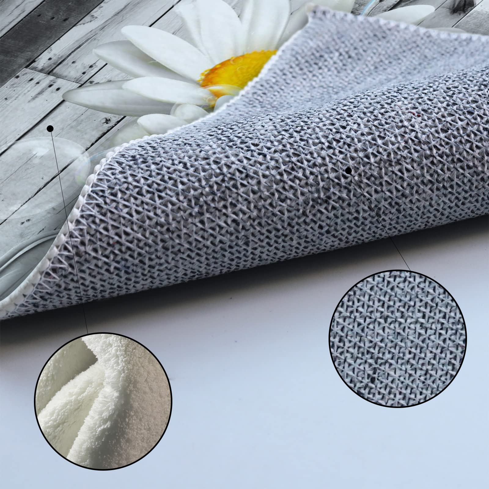 4'x7' Area Runner Rug with Daisy Flowers & Wood Texture - Washable Indoor/Outdoor Carpet for Kitchen, Living Room, Bathroom, Bedroom, Classroom & Laundry Room - Perfect Welcome Mat & Desk Decor for Home & Office