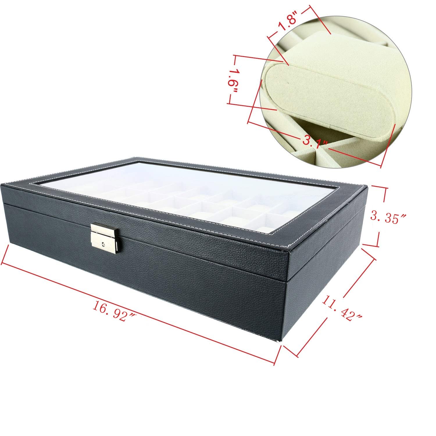 24-Slot PU Leather Watch Box with Key & Lock - Acrylic Top Display Case for Watch & Jewelry Storage Organizer | Perfect for Travel, Gift, and Home Decor