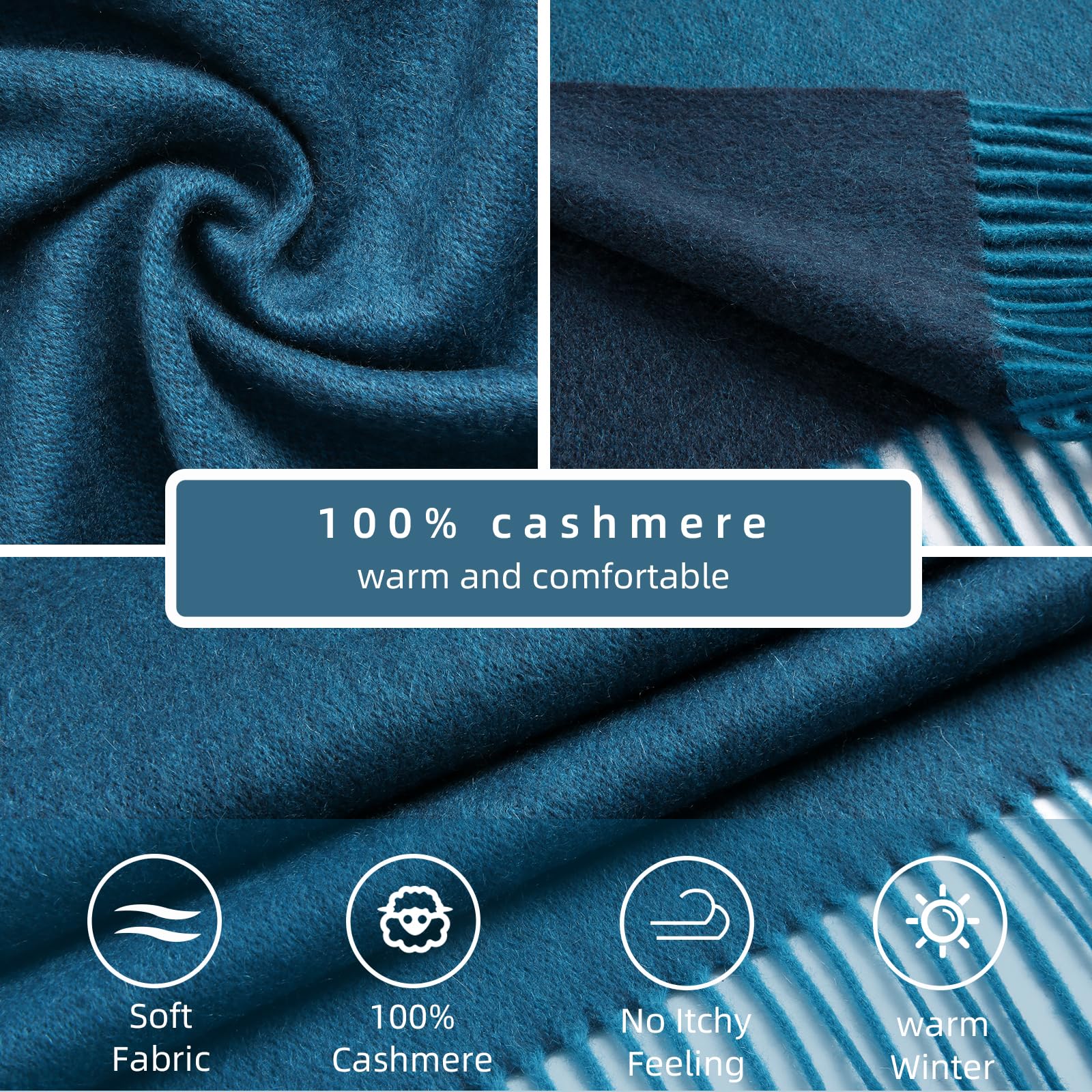 Luxury HOTDAY Cashmere Scarf for Women & Men - Soft Winter Warm Shawl with Double-Sided Solid Color & Water Wave Pattern - Perfect for Cold Weather, Office, Travel & Gift Giving
