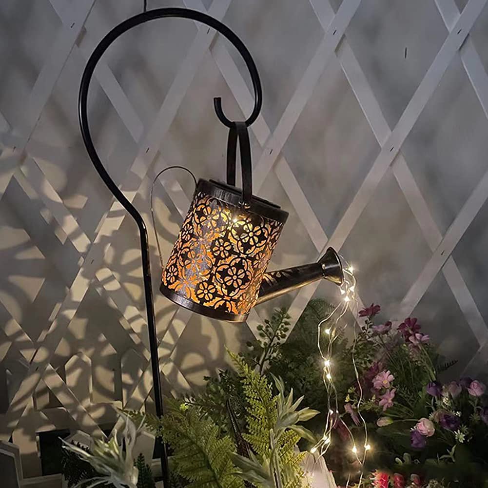 Solar-Powered Star Shower Garden Lights - Watering Can Fairy Lights for Romantic Outdoor Decor - LED Garden Art Lamp for Yard, Lawn & Patio - Perfect for Weddings, Parties & Landscape Lighting (Includes Stand)