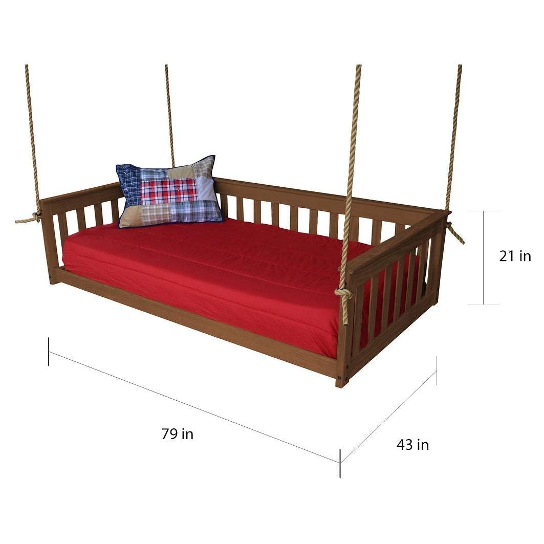 Twin Mission Hanging Daybed with Rope - Outdoor Porch Swing Bed for Patio, Garden, and Backyard Relaxation