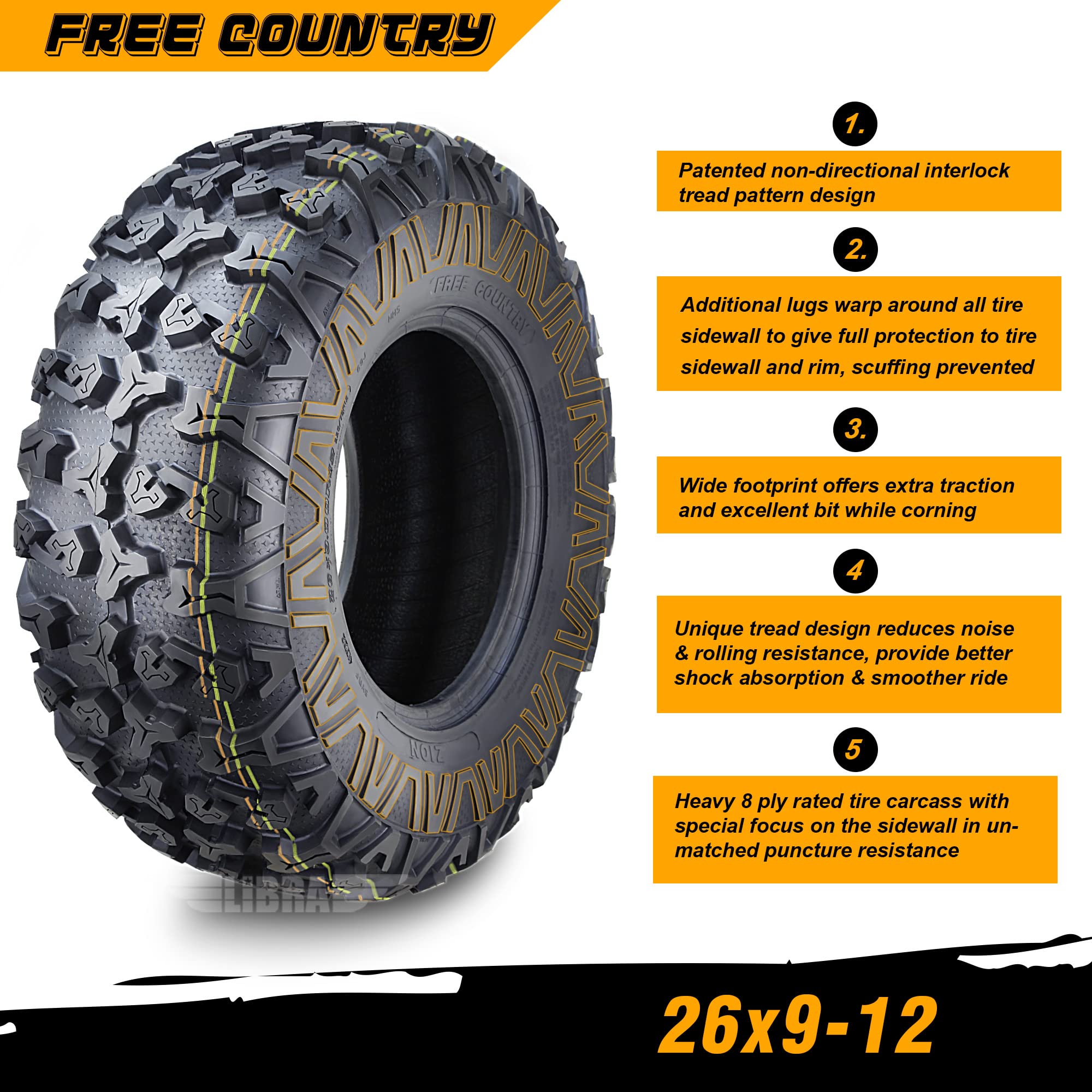 Premium 8PR ATV/UTV Tires 26x9x12 - Heavy Duty All Terrain Tires for 2016-2019 Hisun SECTOR 450 Front (Set of 2) - Perfect for Off-Roading, Mudding & Trail Adventures