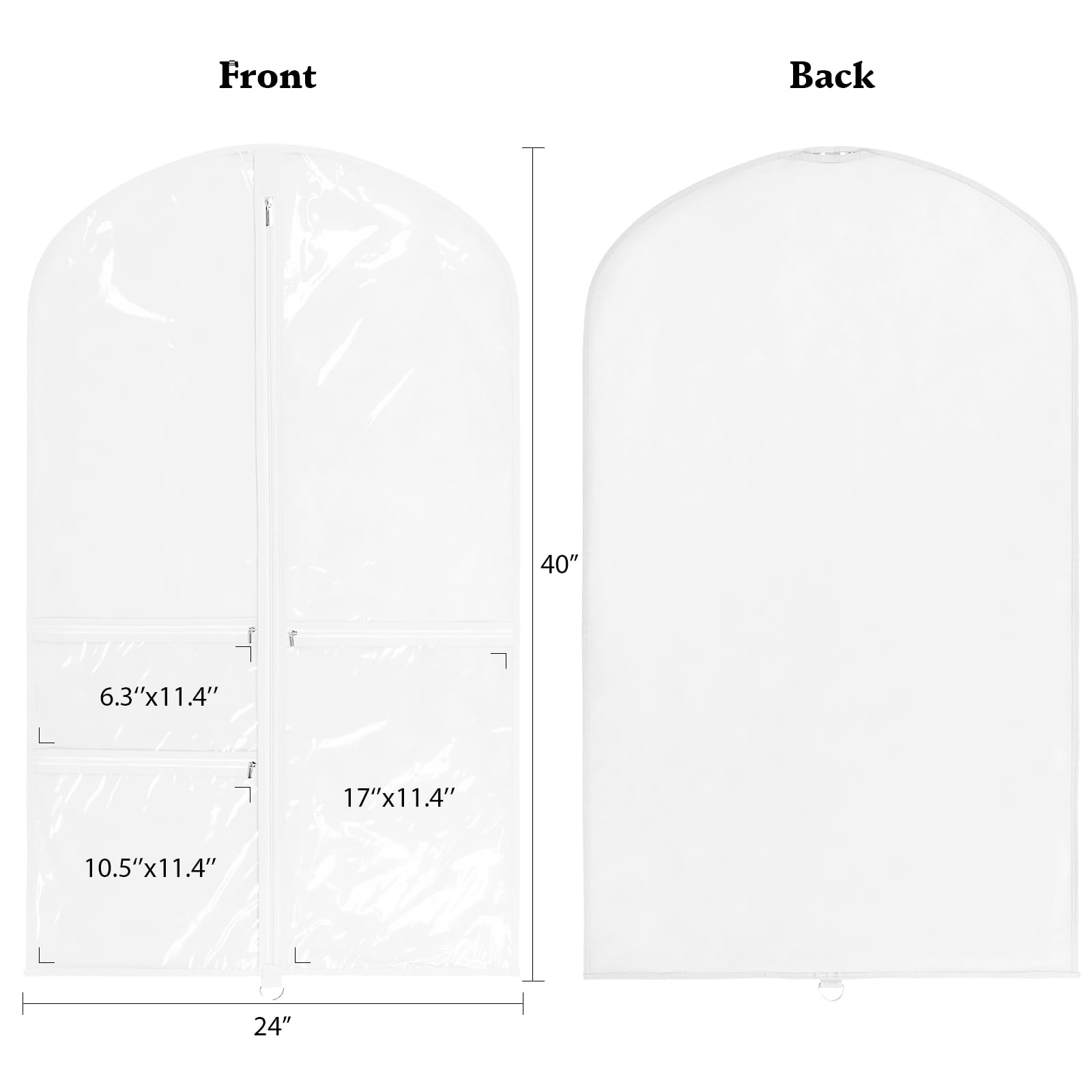 Univivi 40 Inch White Dance Costume Garment Bag with 3 Clear Zipper Pockets - 4 Pack for Kids Dance Costumes, Hanging Clothes Storage, Perfect for Dance Recitals, Competitions, and Performances