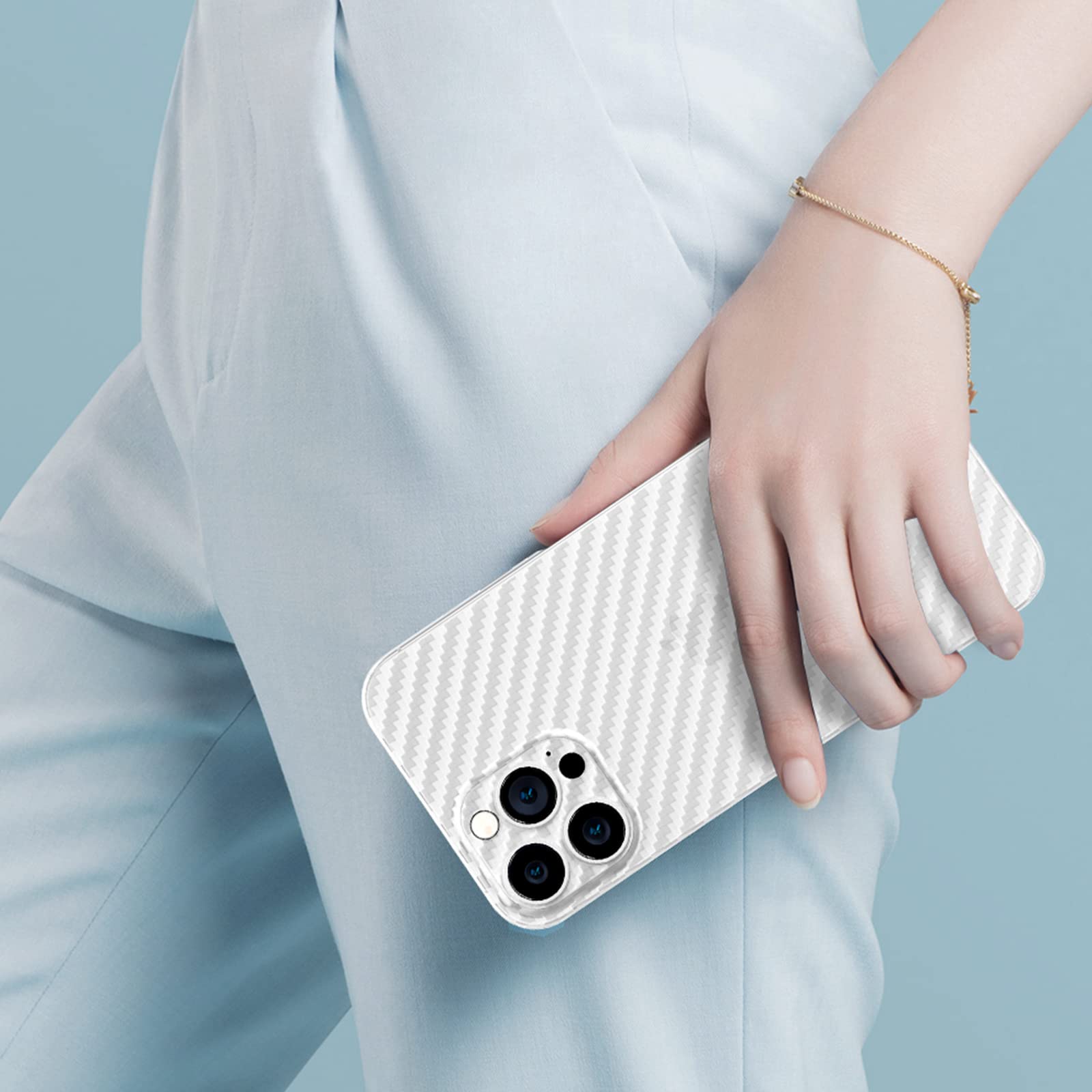Memumi Ultra Slim 0.3mm Thin Case for iPhone 13 Pro Max - Carbon Fiber Texture, Scratch Resistant, Minimalist Design White Cover | Perfect for Everyday Protection & Stylish Look