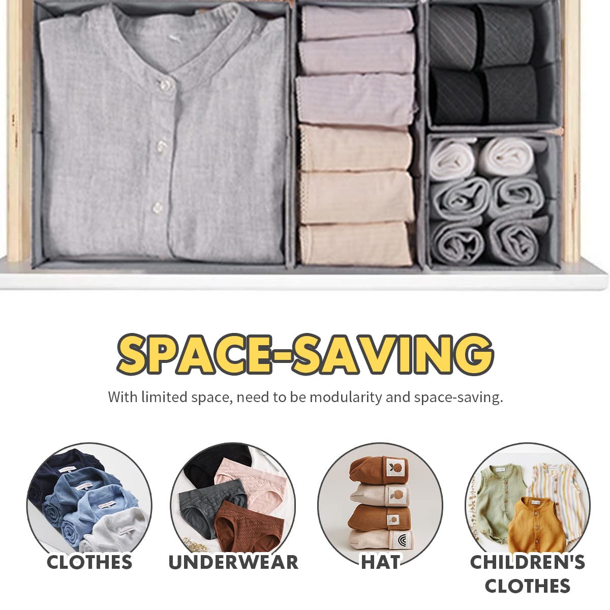 ShellKingdom 6-Pack Foldable Closet Organizer Bins - Fabric Storage Cubes for Underwear, Bras, Socks & Accessories | Space-Saving Drawer Dividers & Wardrobe Organizers (Grey) - Perfect for Bedroom, Closet & Travel Storage Solutions