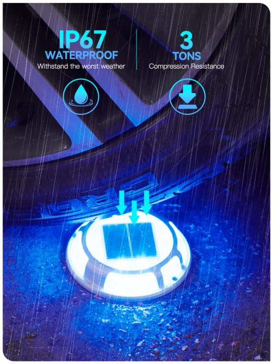Solar Powered LED Driveway Lights - Waterproof Outdoor Solar Deck Lights (4 Pack, Blue & White) for Pathway, Stairs, Steps - Perfect for Garden, Patio, and Landscape Lighting at Night
