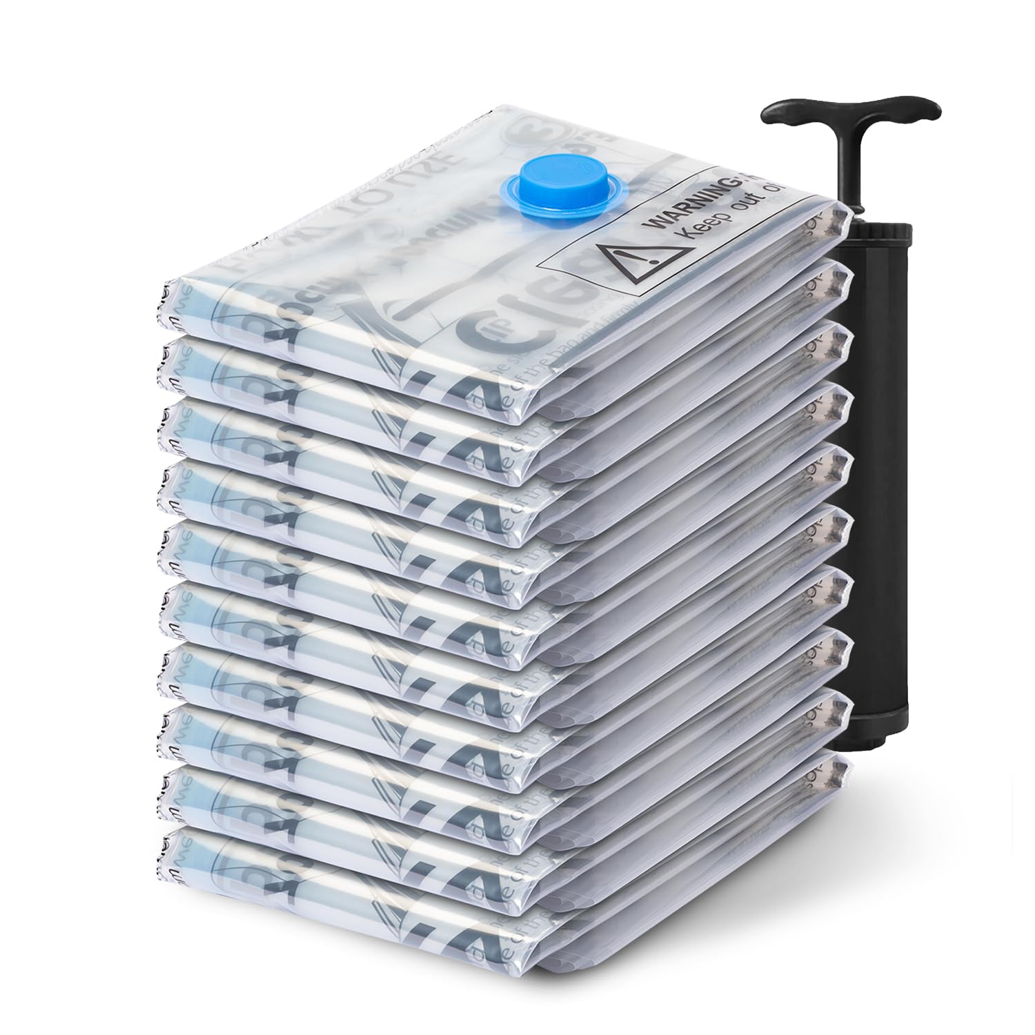 ClearSpace Vacuum Seal Storage Bags - 10 Large Space Saver Bags for Clothes, Blankets & Seasonal Items | Includes Hand Pump | Perfect for Closet Organization, Travel Packing & Home Storage