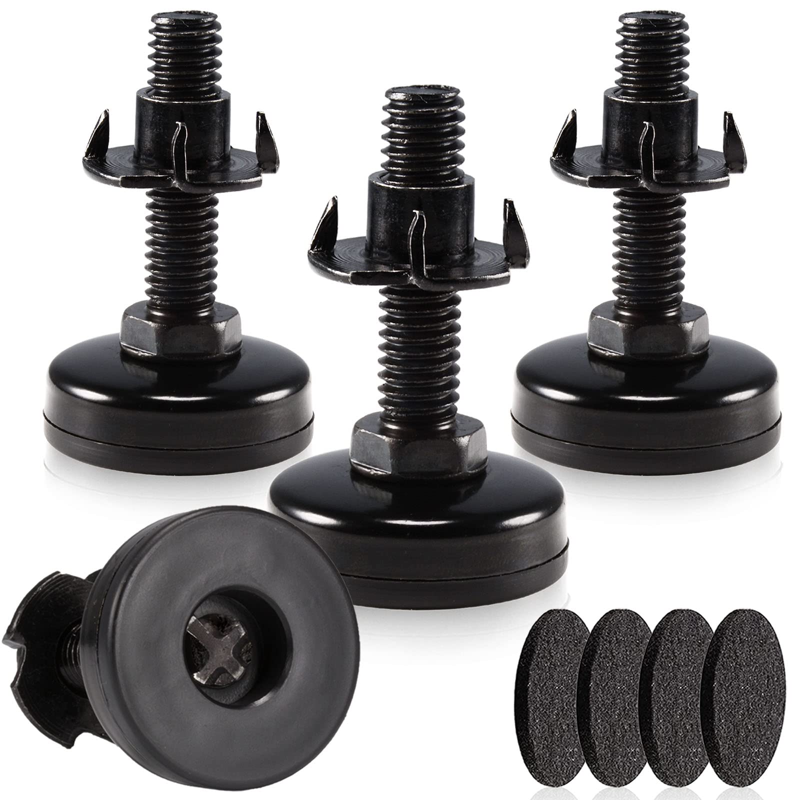 Heavy Duty Adjustable Furniture Leveling Feet - 4 Pack Black Levelers for Cabinets, Sofas, Tables & Chairs - Supports 1320Lbs with 3/8