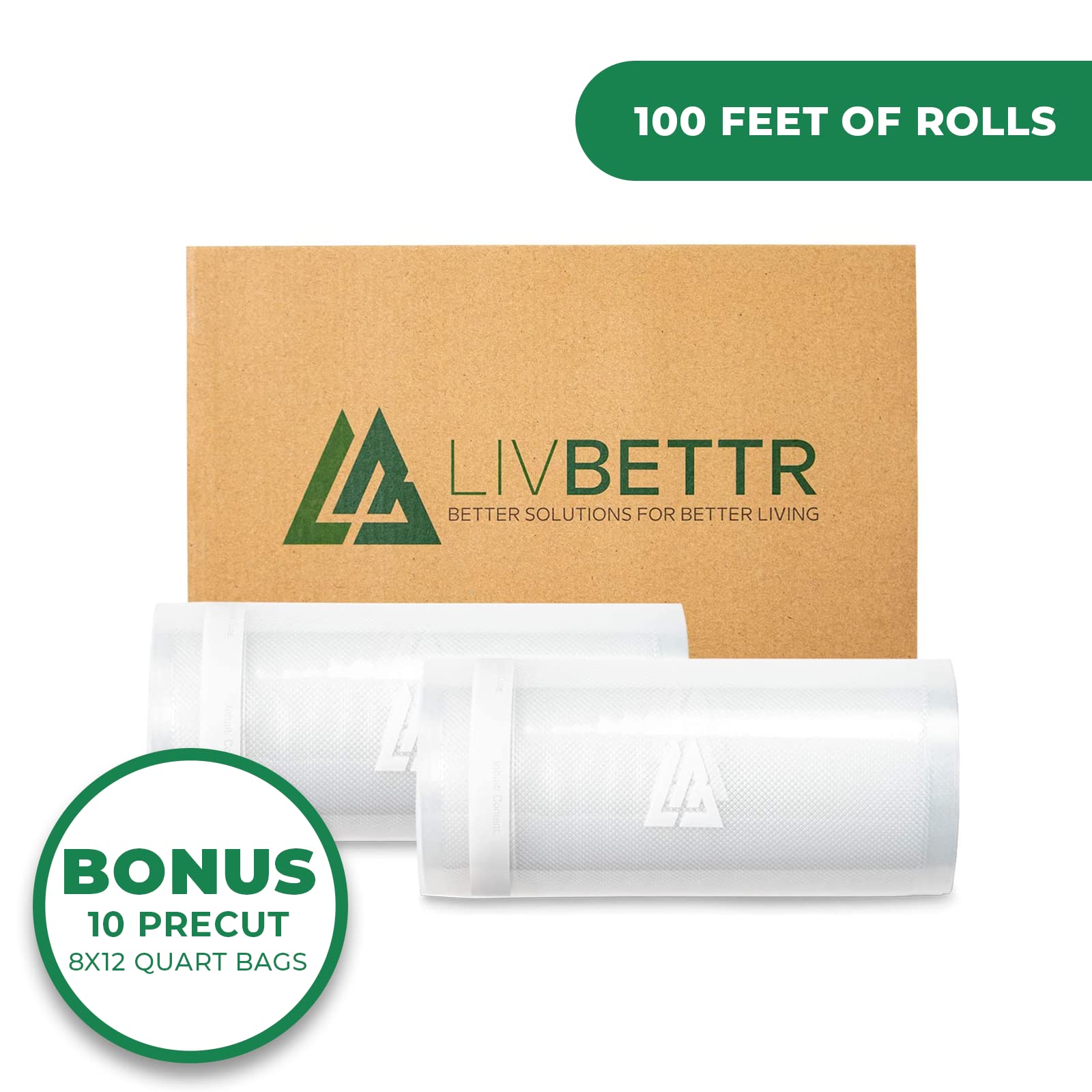 Premium Vacuum Sealer Bags for Food Storage - 2 Rolls (50ft x 11in Each, 100ft Total) | BPA-Free Food Grade Vacuum Seal Bags | Compatible with FoodSaver & Most Vacuum Sealers | Includes 10 Pre-Cut Bags Bonus | Perfect for Meal Prep, Sous Vide, Freezing Meat & Long-Term Food Preservation