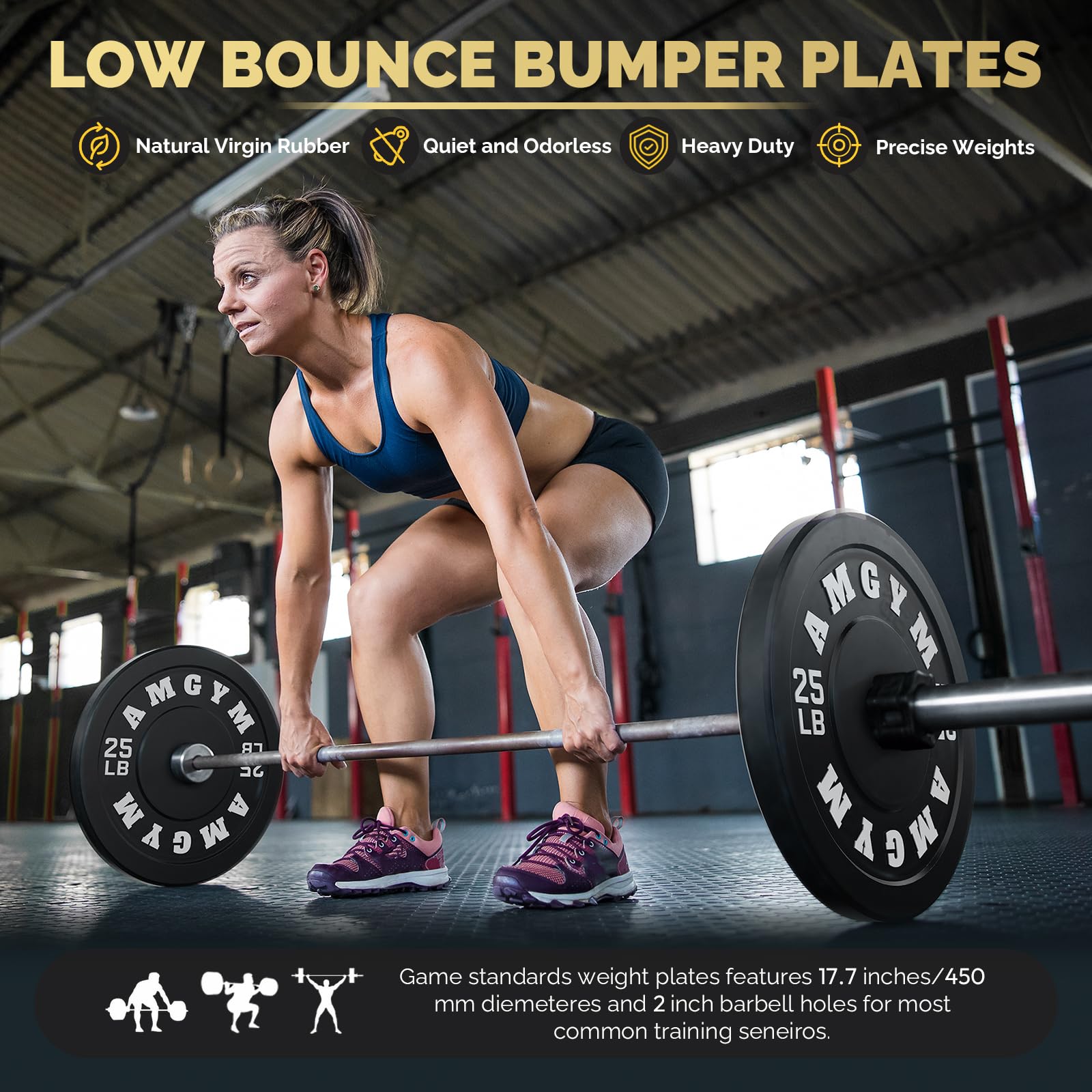 Premium Rubber Coated Steel Bumper Plates 10-500lbs - 2 Inch Olympic Barbell Weight Set for Home Gym, CrossFit, Strength Training & Weightlifting - Ideal for Deadlifts, Squats & Powerlifting Workouts