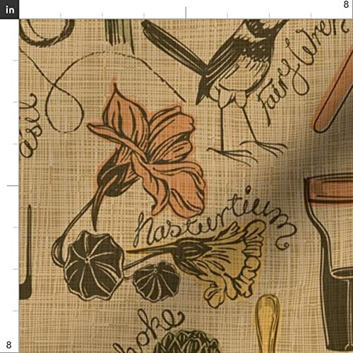 Rustic Garden Gardening Tools Printed Velvet Fabric by The Yard - Upholstery, Home Decor & Apparel - Perfect for DIY Projects, Farmhouse Decor & Spring Gardening Accessories