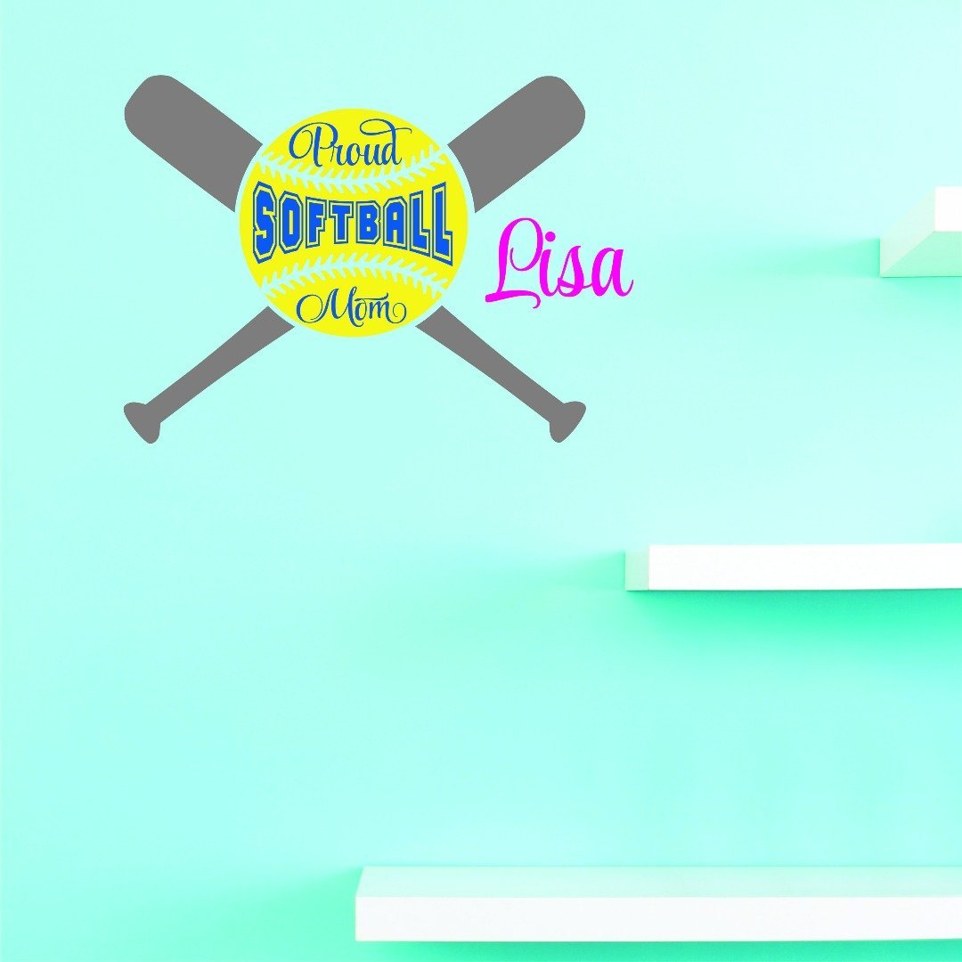 Custom Softball Mom Car Decal - Personalized Name Vinyl Window Sticker for Girls & Kids - 16x16 Inch Sports Gift for Team Moms & Players - Perfect for Cars, Windows, Locker Decor