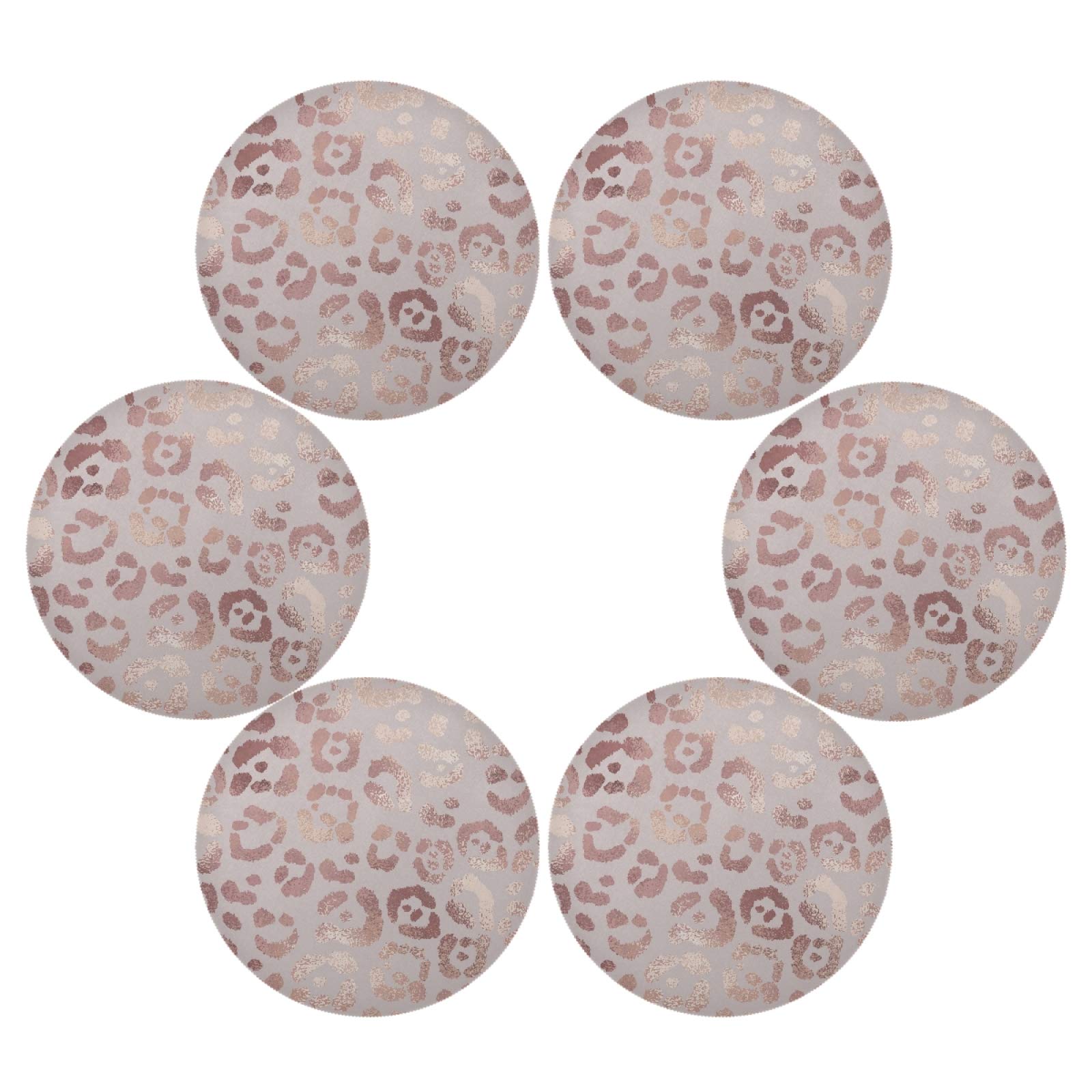 ALAZA Rose Gold Leopard Print Pink Round Placemats Set of 6 - Waterproof Dining Table Mats for Kitchen, Holiday Decor & Party Table Settings - Perfect for Thanksgiving, Christmas Dinner & Home Decor