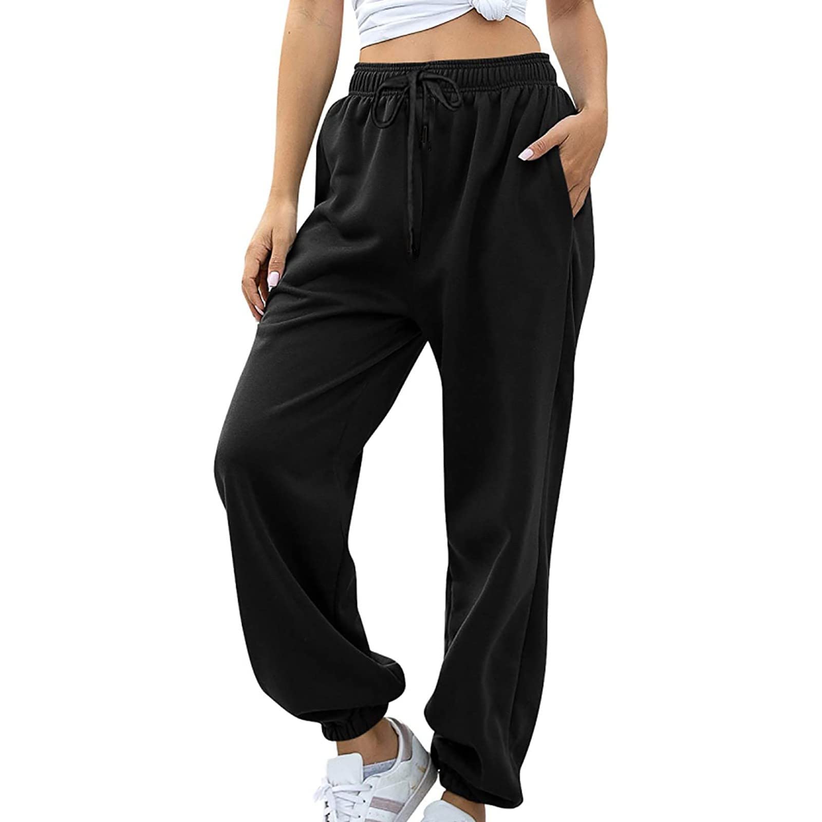 Homisy Women's High Waist Casual Jogger Sweatpants - Hip Hop Dance Yoga Workout Pants with Pockets, Baggy Trousers for Streetwear, Gym & Lounge