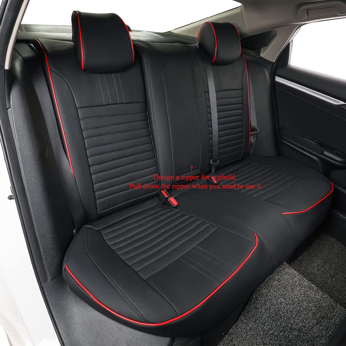 Premium EKR Custom Fit Car Seat Covers Full Set for 2022-2025 Honda Civic Hatchback Sport & 2022-2024 LX Models - Waterproof Leather Seat Protectors with Black & Red Trim - Perfect for Daily Commuting, Road Trips and Car Interior Protection