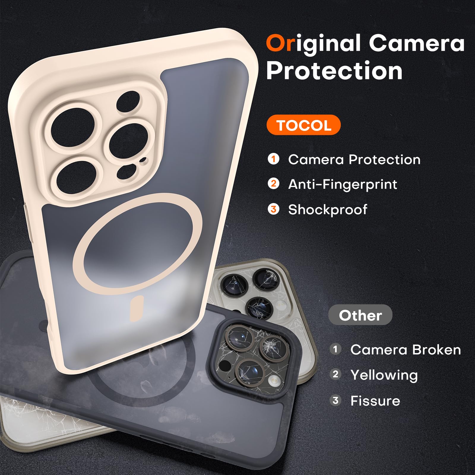 TOCOL Magnetic Case for iPhone 16 Pro 6.3 Inch - Upgraded Full Camera Protection, MagSafe Compatible, 15FT Military Grade Drop Protection (Desert Color) - Perfect for Outdoor Adventures, Travel & Daily Use