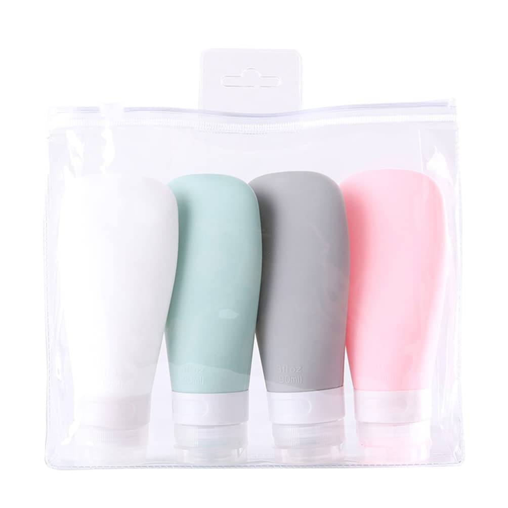 4-Piece Silicone Travel Bottle Set - Refillable Leak-Proof Toiletry Containers for Lotion, Cream & Shampoo - Portable TSA Approved Squeeze Bottles for Airplane Carry-On, Gym & Vacation Essentials