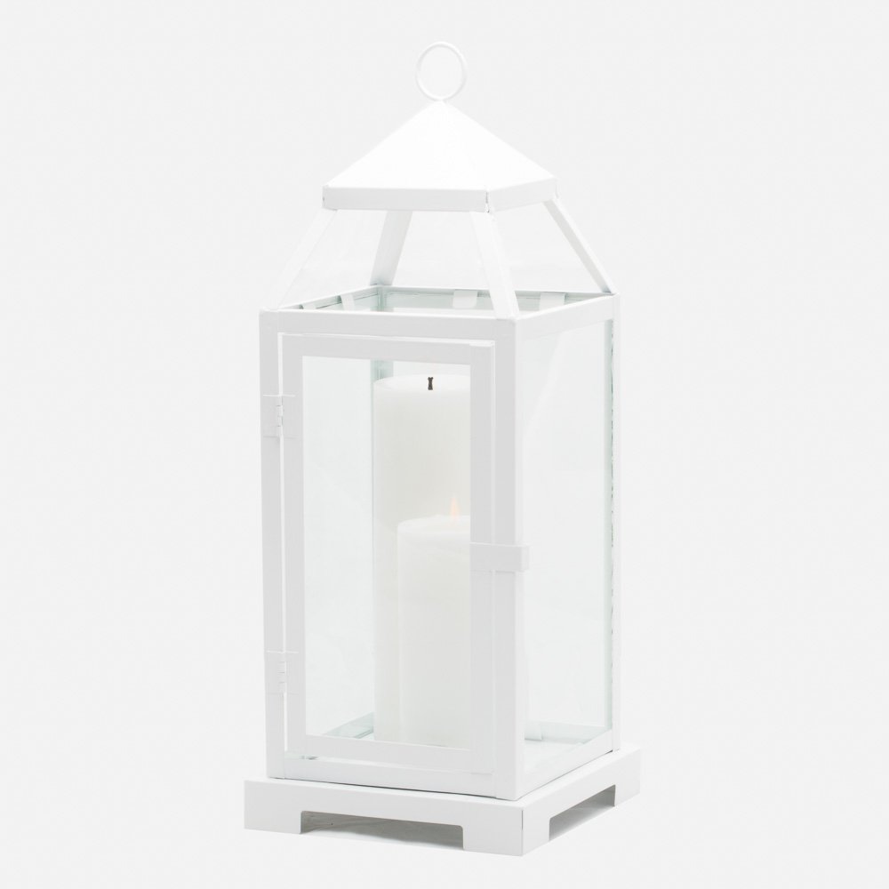Richland White Contemporary Metal Lantern with Clear Glass Panels - Large Outdoor/Indoor Hanging Light for Patio, Garden, Porch & Entryway Decor