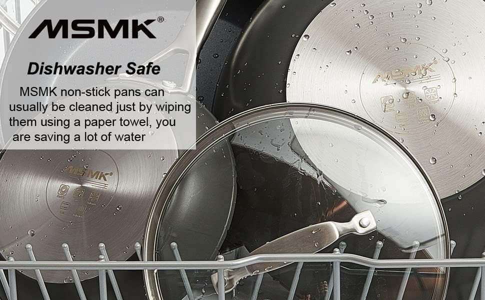 MSMK Non Stick Cookware Set 7-Piece - 8, 10, 12 Inch Frying Pans & 12 Inch Induction Wok with Tempered Glass Lids - Professional Heat Distribution, Stay-Cool Handles, Oven Safe to 700℉ - Compatible with Gas, Electric, Ceramic & Induction Cooktops - Perfect for Sautéing, Stir-Frying & Everyday Cooking