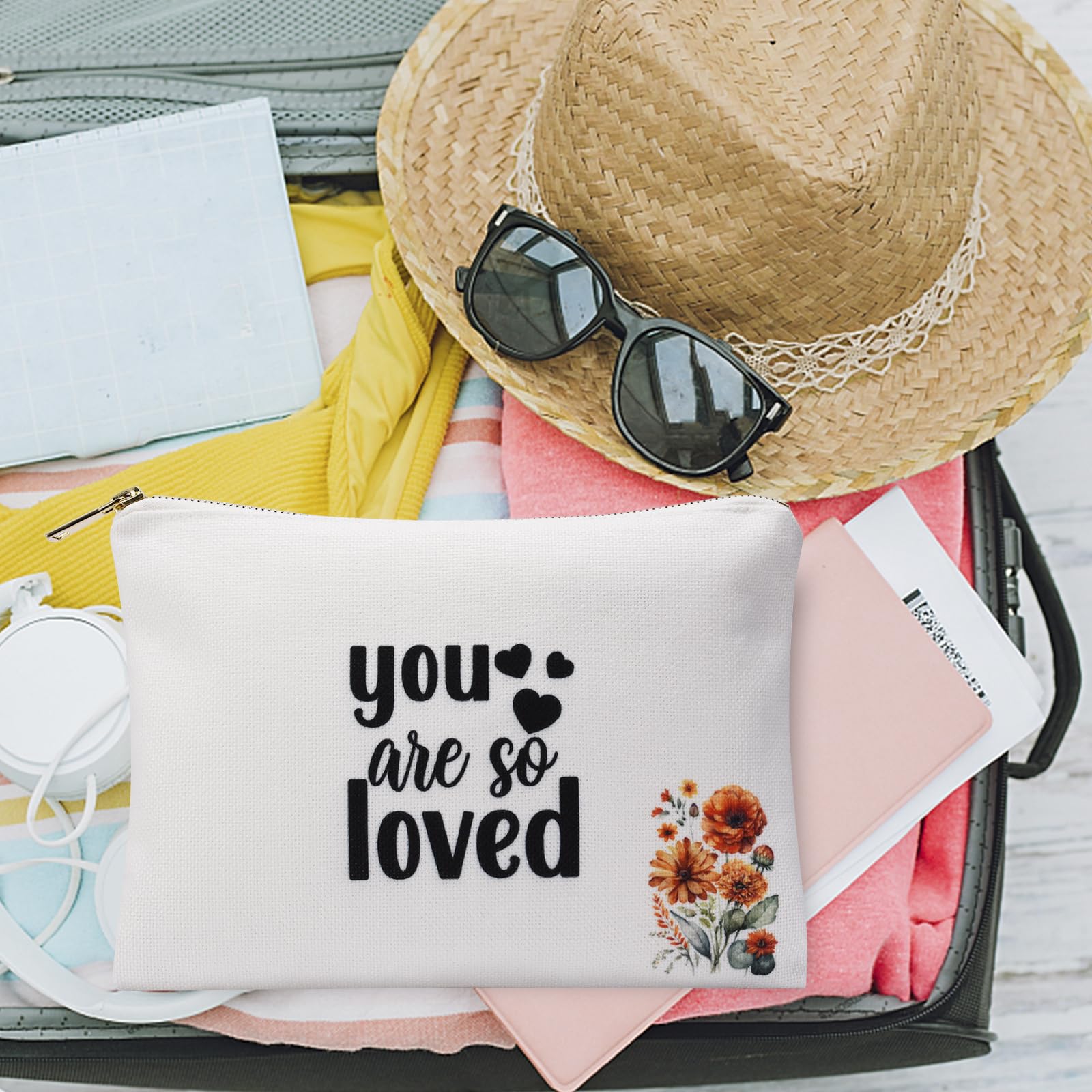 Eco-Friendly Linen Makeup Bag for Women - Medium Travel Cosmetic Organizer, Cotton Toiletry Pouch, Perfect Birthday & Friendship Gift (You Are So Loved) - Ideal for Travel, Gym & Daily Essentials Storage