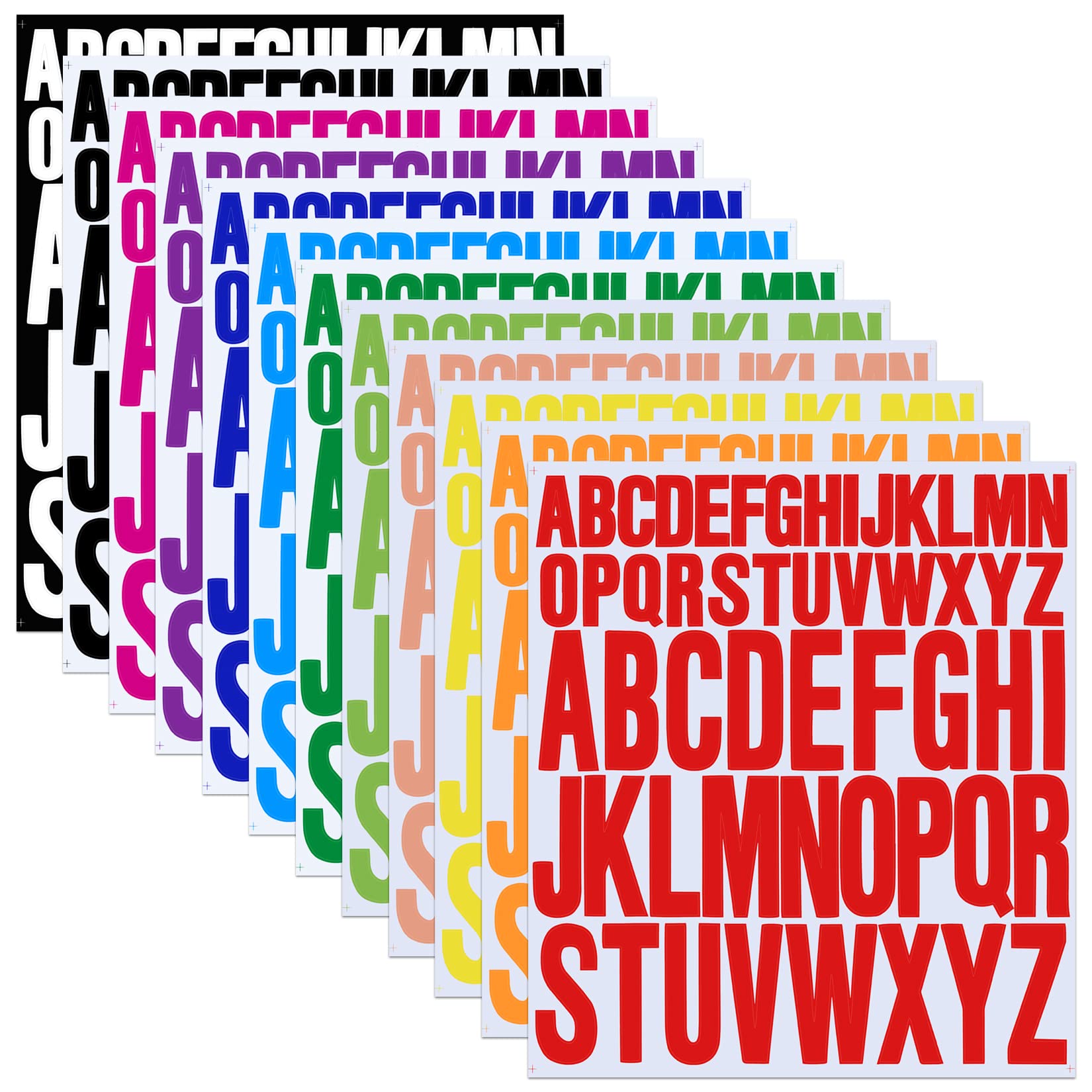 12 Colors Alphabet Stickers - 12 Sheets Self-Adhesive Vinyl Letter Stickers for Water Bottles, Doors, Cars, Scrapbooking, Posters & Cups | Waterproof Aesthetic Decals for DIY Crafts, School Projects & Home Decor