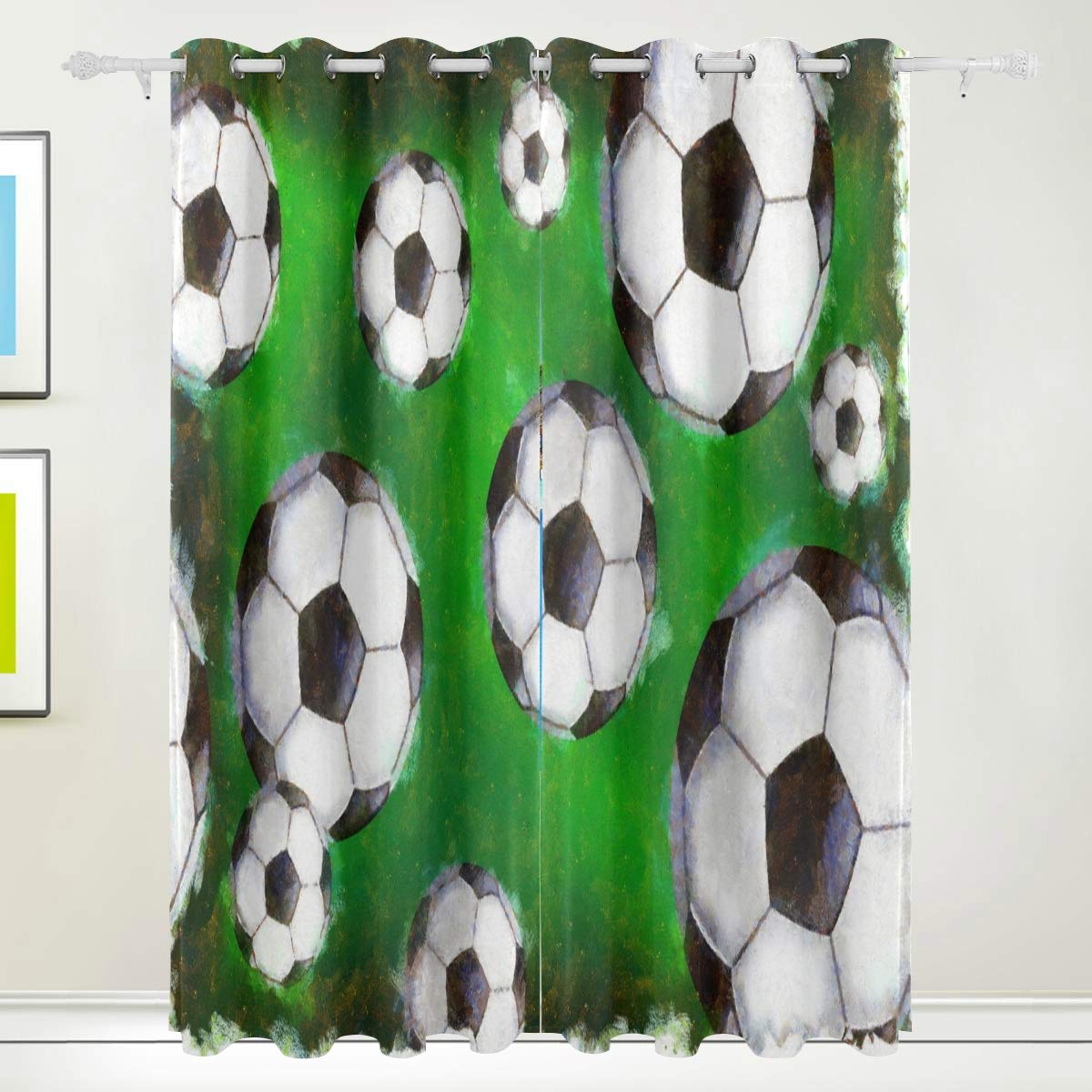 Blackout Curtains for Bedroom - Thermal Insulated Window Panels with Grunge Soccer Design, 84 x 55 Inches, Set of 2 Panels - Perfect for Farmhouse, Nursery & Home Theater Light Blocking