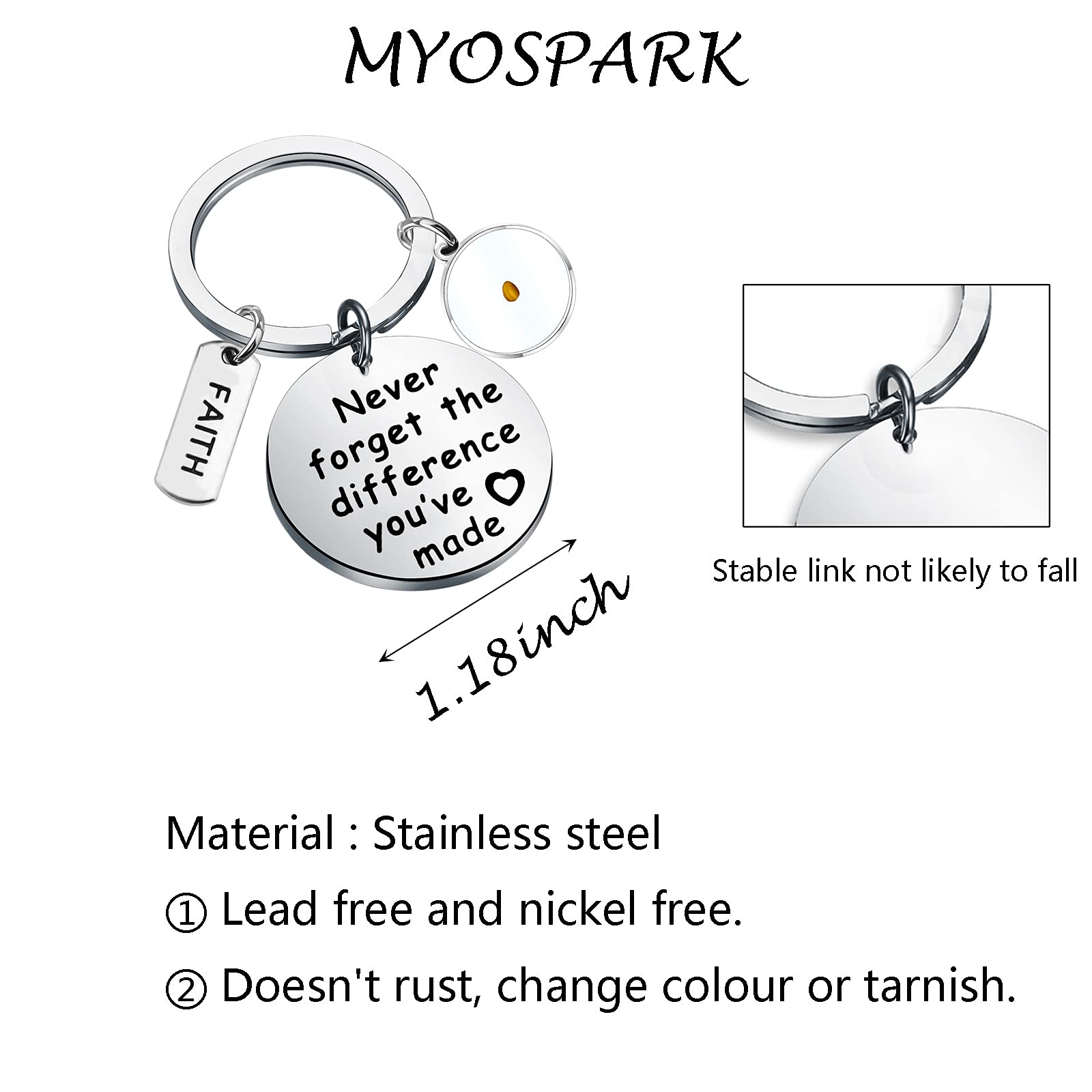 MYOSPARK Mustard Seed Keychain - Christian Religious Gift with Inspirational Message 'Never Forget The Difference You’ve Made' - Perfect for Baptisms, Weddings, Bible Study Groups & Daily Encouragement
