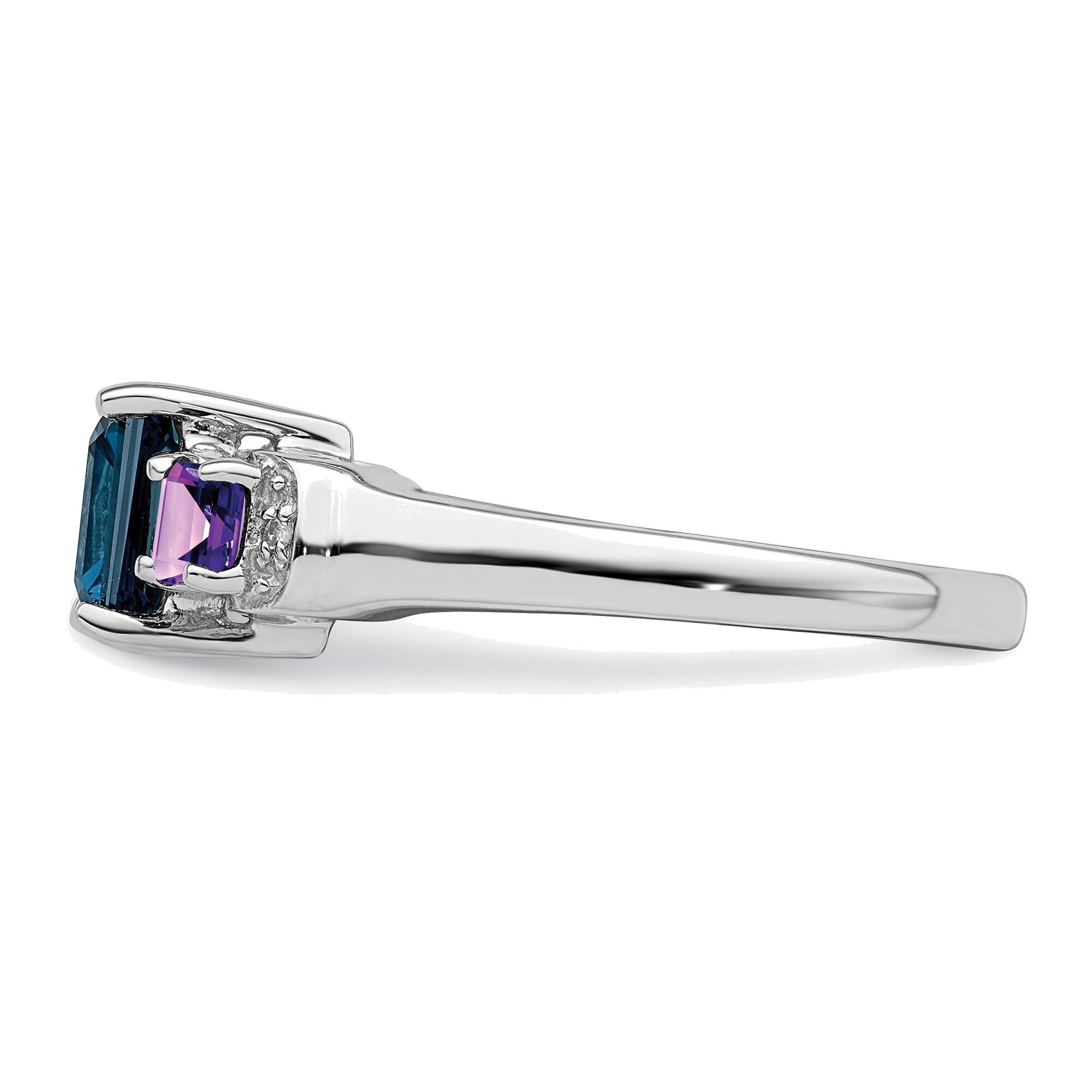 Bonyak Sterling Silver Rhodium London Blue Topaz Amethyst Diamond Ring - Size 10 | Elegant Women's Jewelry for Weddings, Anniversaries & Special Occasions