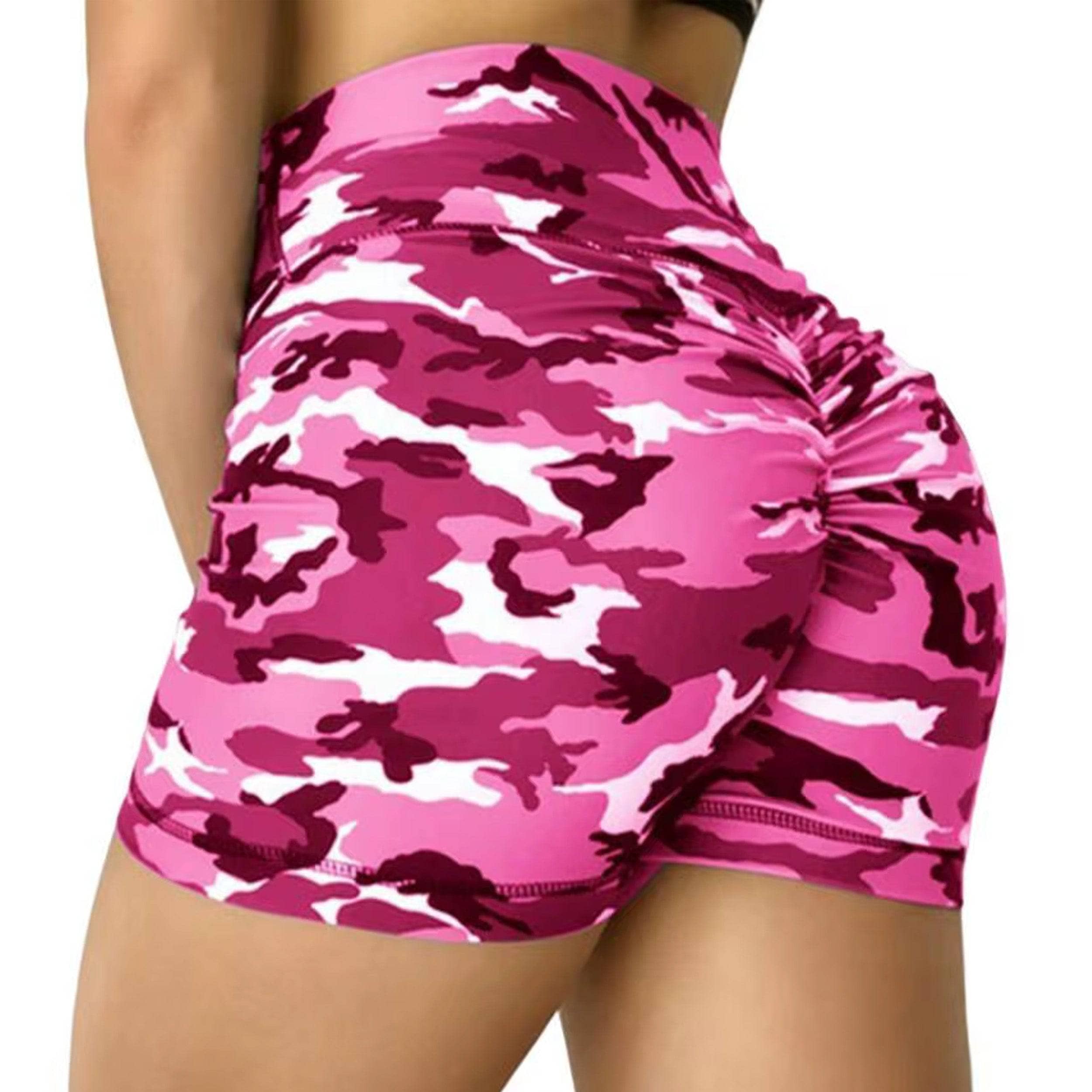 Pink Camo Women's Workout Spats Shorts - High Waist Yoga Running Gym Athletic Leggings for Fitness & Outdoor Activities