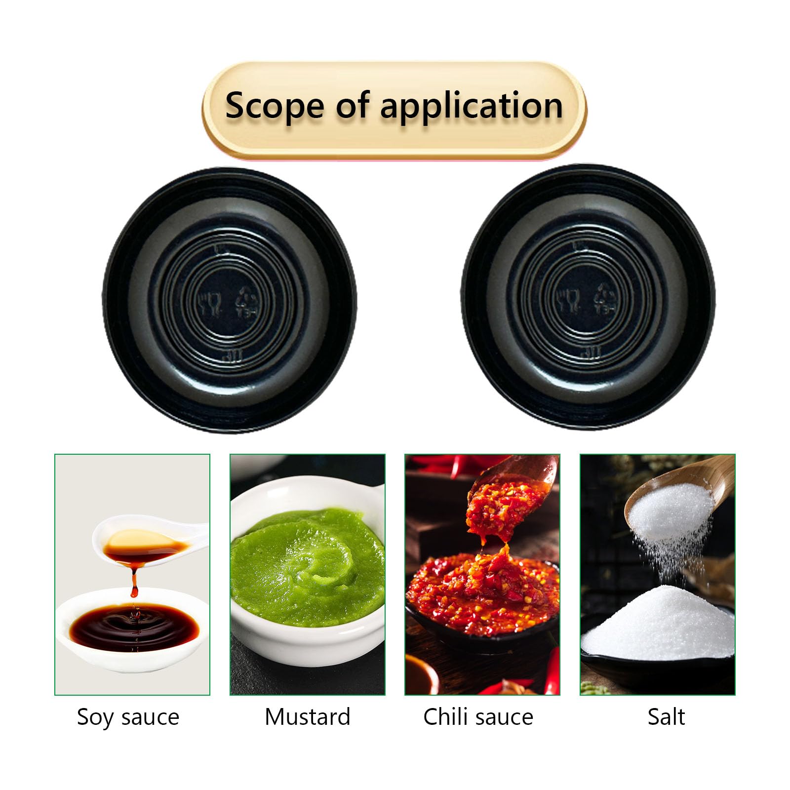 100 Pcs Black Plastic Disposable Sauce Bowls - Mini Condiment Dishes for Sushi, Soy Sauce, Mustard, Vinegar & Ketchup - Perfect for Restaurants, BBQs, Parties & Catering Events