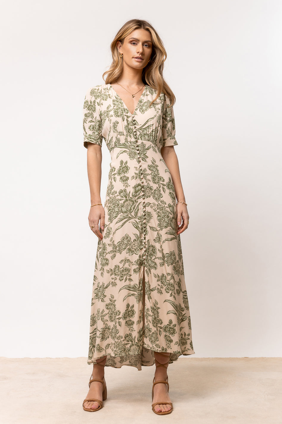 Lia Floral Midi Dress in Sage Green - Elegant Flowy Summer Dress for Women, Perfect for Weddings, Parties & Casual Outings