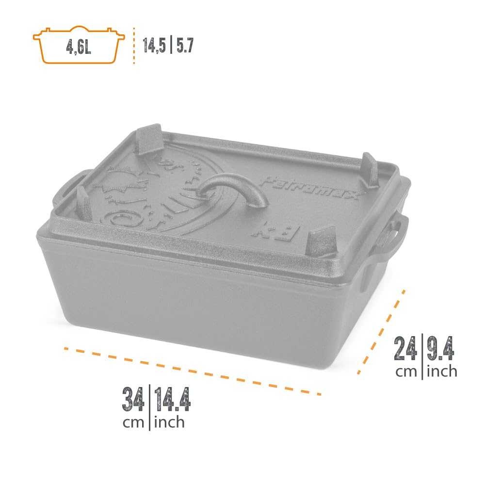 Petromax Large 5.8 Quart Cast Iron Loaf Pan with Lid - Pre-Seasoned Camping & Home Baking Dish with Handles for Dutch Oven Cooking | Perfect for Bread, Casseroles & Outdoor Campfire Meals