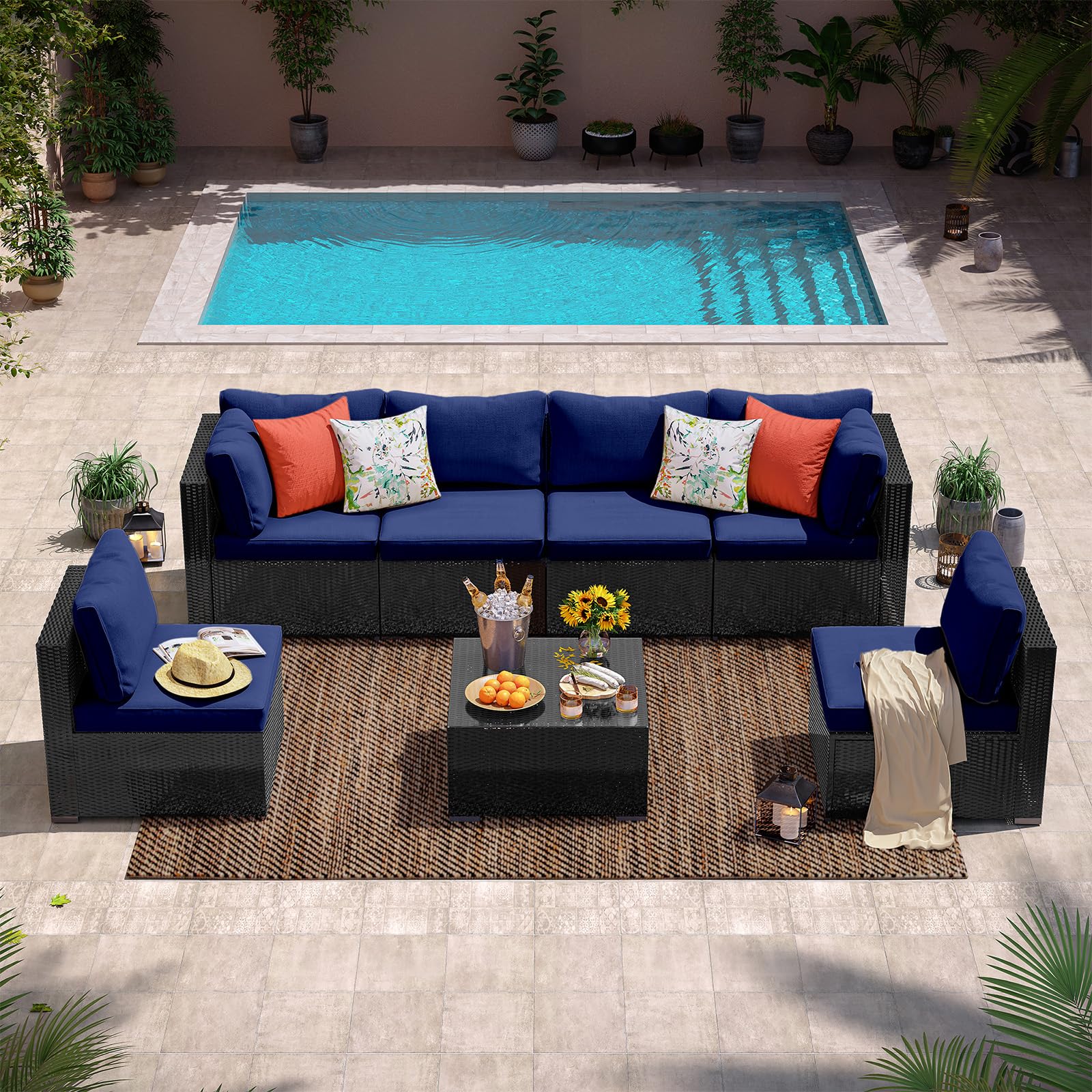 PROHIKER 14-Pack Outdoor Cushion Covers with Zipper - Navy Blue Replacement Covers for 7-Piece Patio Furniture Set | Waterproof & UV Resistant Sofa & Pillow Covers for Backyard, Deck, Poolside & Garden Use