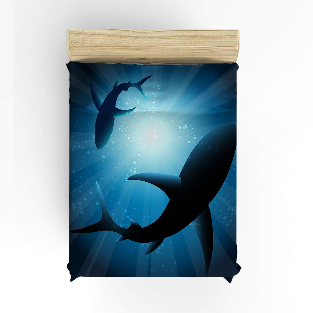 Trendy 4-Piece Shark Pattern Duvet Cover Set for Kids - Twin Size, Includes 1 Duvet Cover + 1 Fitted Sheet + 2 Pillowcases, Soft Blue Comfort Bedding for Boys & Girls - Perfect for Kids' Rooms, Sleepovers & Themed Bedrooms