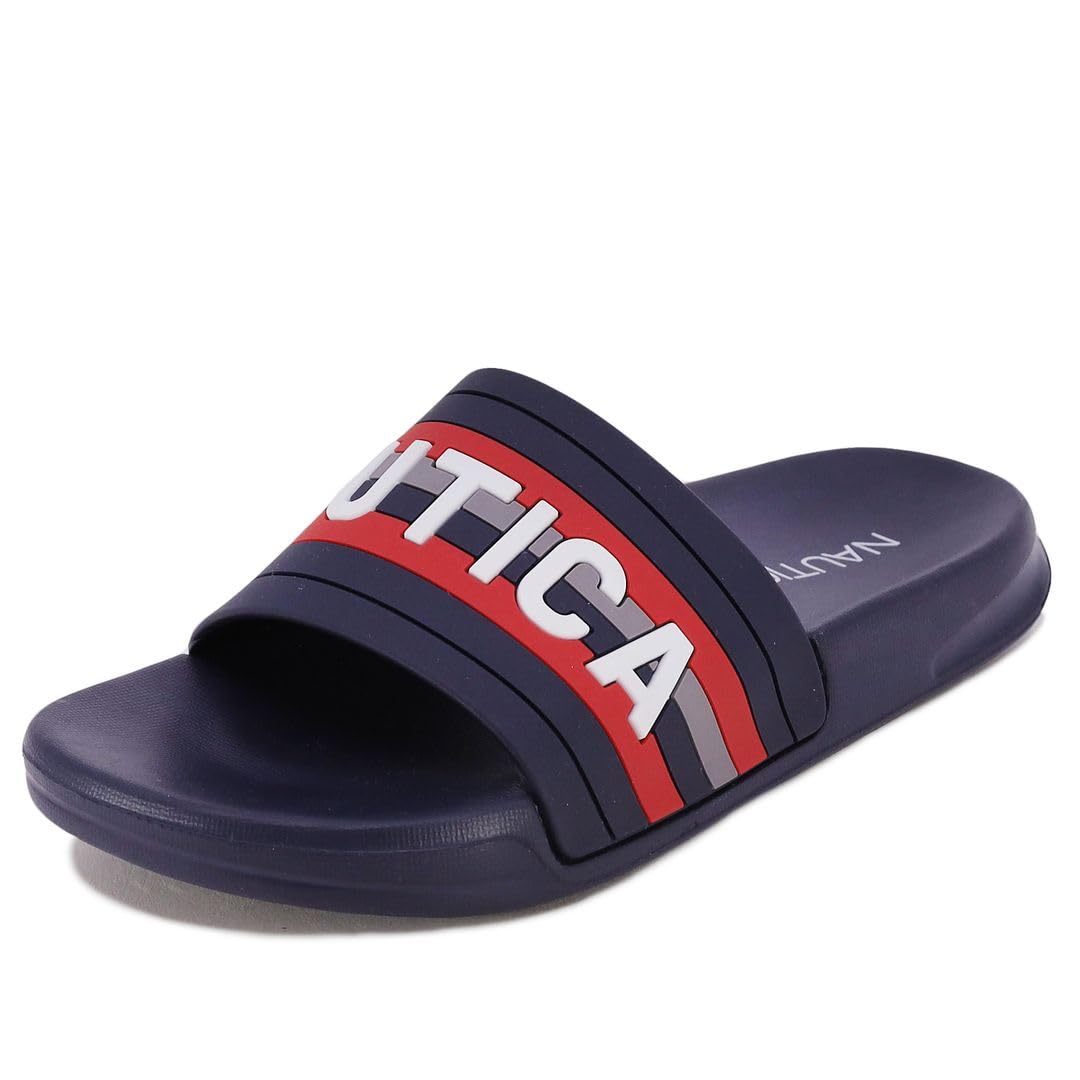 Nautica Kids Girls Slip-On Sandal Athletic Slide Shoes - Comfortable Youth Big Kid Little Kid Sneakers - Diamoni Navy Red Size 1 - Perfect for Beach, Pool, and Summer Outdoor Activities