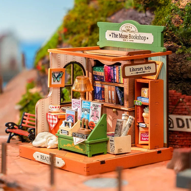 Rolife The Muse Bookshop DIY Miniature House Kit - Creative Craft Model Building Set for Adults, Perfect Gift for Book Lovers & Home Decor (Use for Relaxation, Stress Relief & Display)
