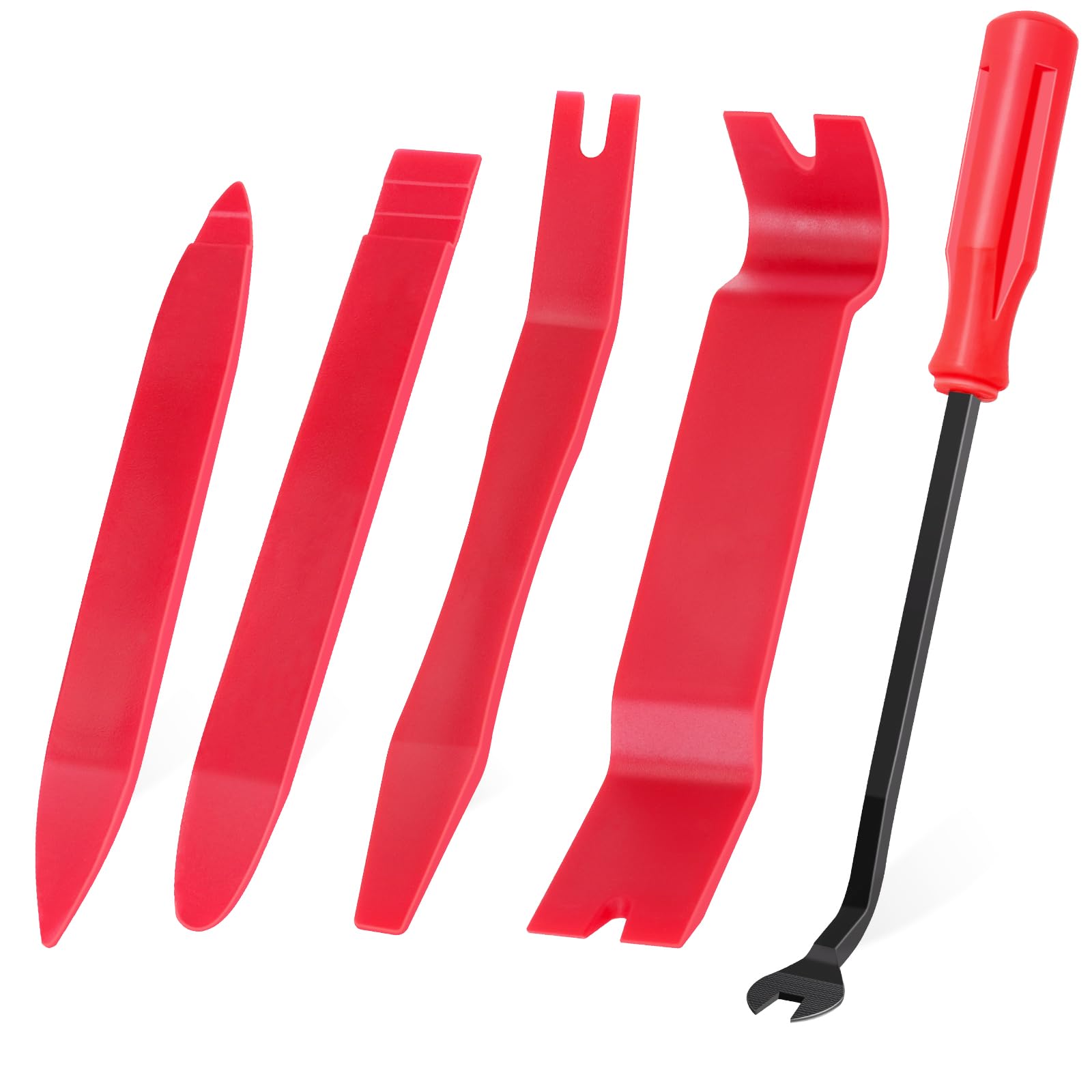 GLK 5-Piece Auto Trim Removal Tool Set - Plastic Pry Tools for Car Door Panels, Fasteners & Clips - Non-Scratch Automotive Prying Kit (Red) - Perfect for DIY Car Repairs, Interior Detailing & Accessory Installation