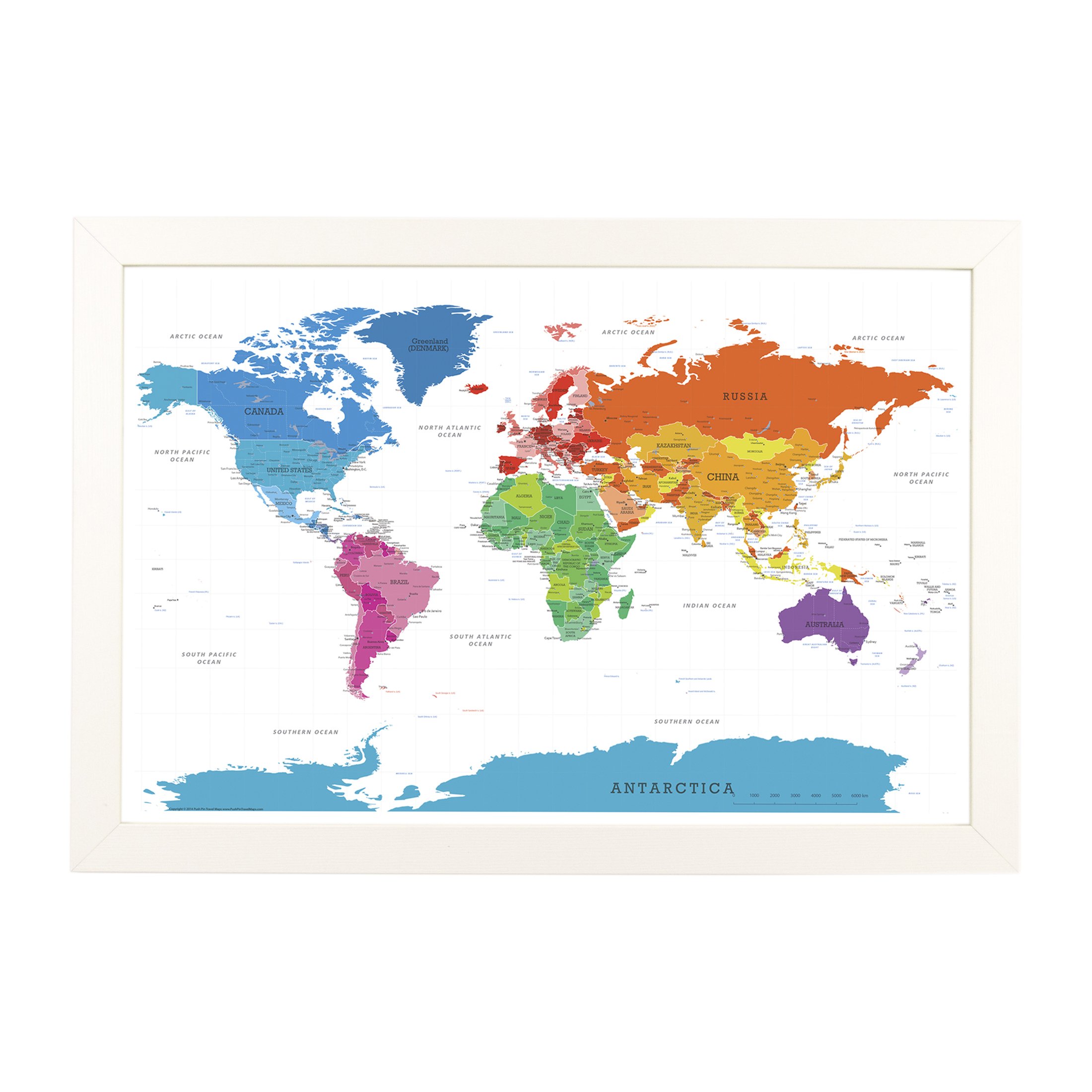 Colorful Push Pin Travel Map with Textured White Frame & Pins - 27.5x39.5 Inch Large World Map for Home Office Decor, Travel Planning & Adventure Tracking
