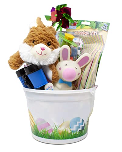 Easter Gift Basket for Kids - Candy & Toys Filled Bucket | Fun Easter Bunny Present with Personalized Gift Card | Perfect for Easter Egg Hunts, Birthday Parties & Holiday Celebrations