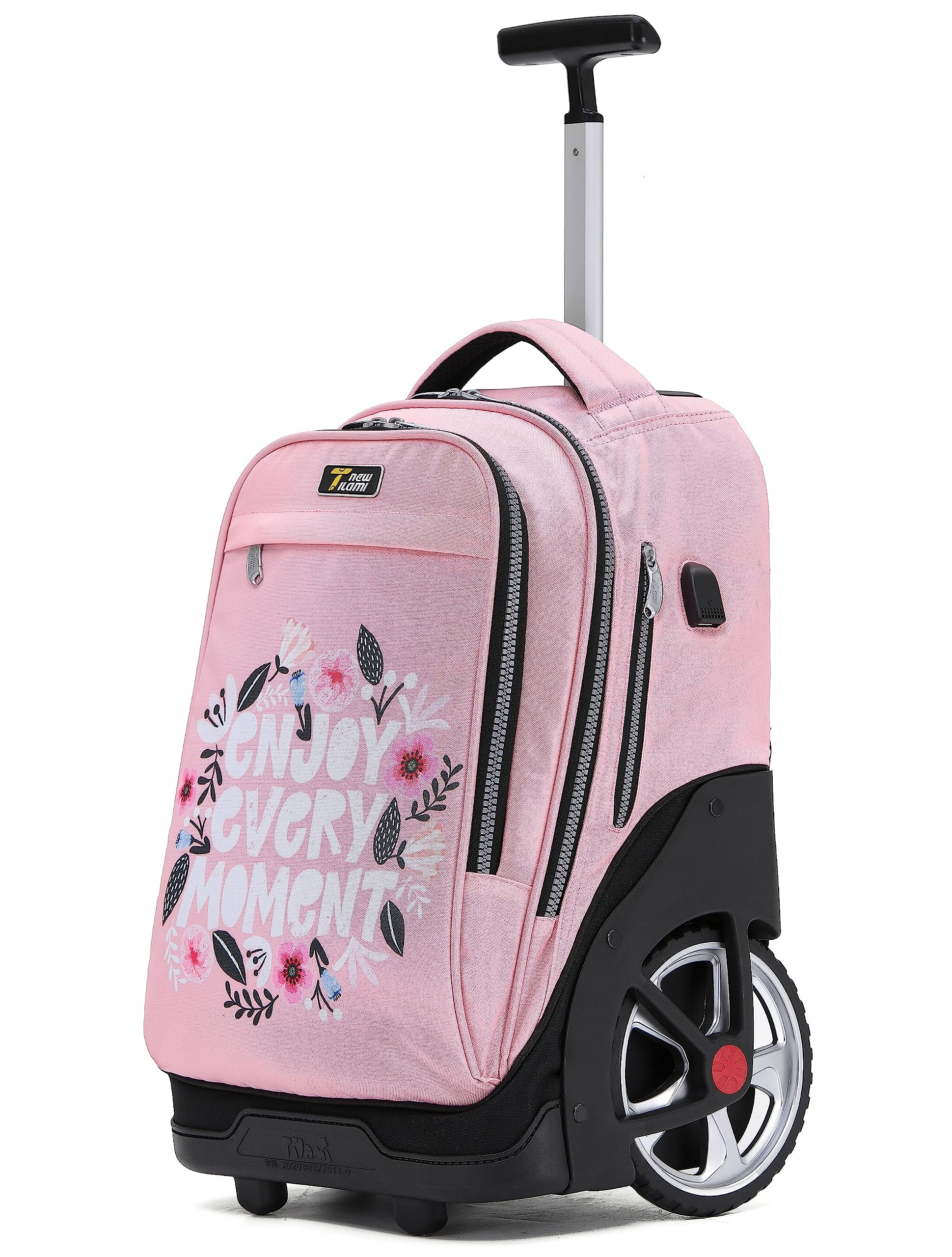 TILAMI 19 Inch Rolling Backpack for Teens - Cute Wheeled Laptop Backpack with Handle, Pink Floral Design for School, College, Travel & Work Commute | Perfect as Carry-On Luggage & Computer Bookbag