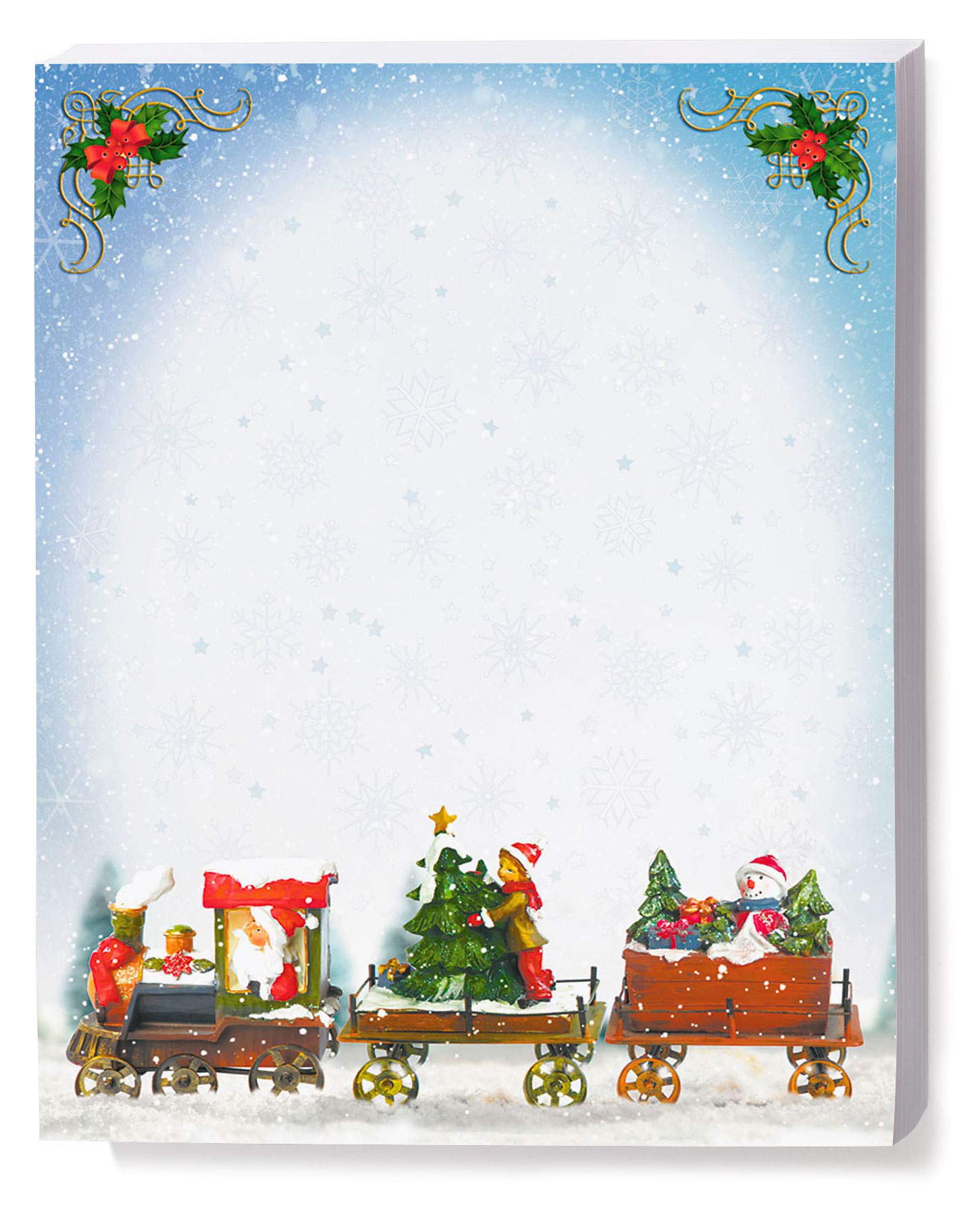 Magical Christmas Train Holiday Stationery Set - 25 Sheets of Elegant Winter Theme Border Paper & Letterhead (8.5 x 11) for Festive Greetings, Office Decor & Seasonal Correspondence