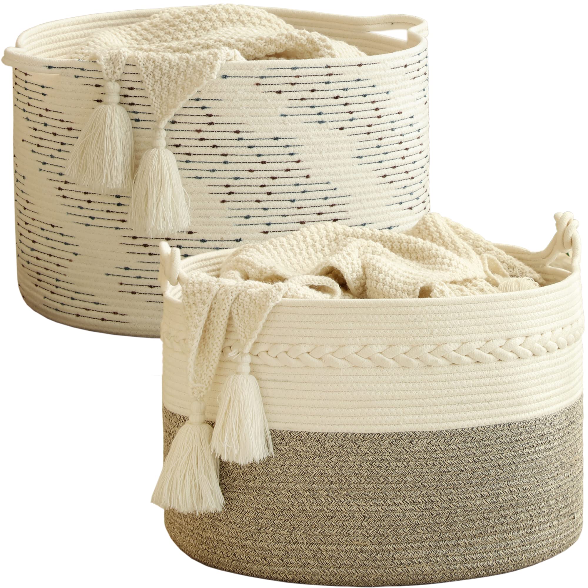 KAKAMAY Large Cotton Rope Blanket Basket (20