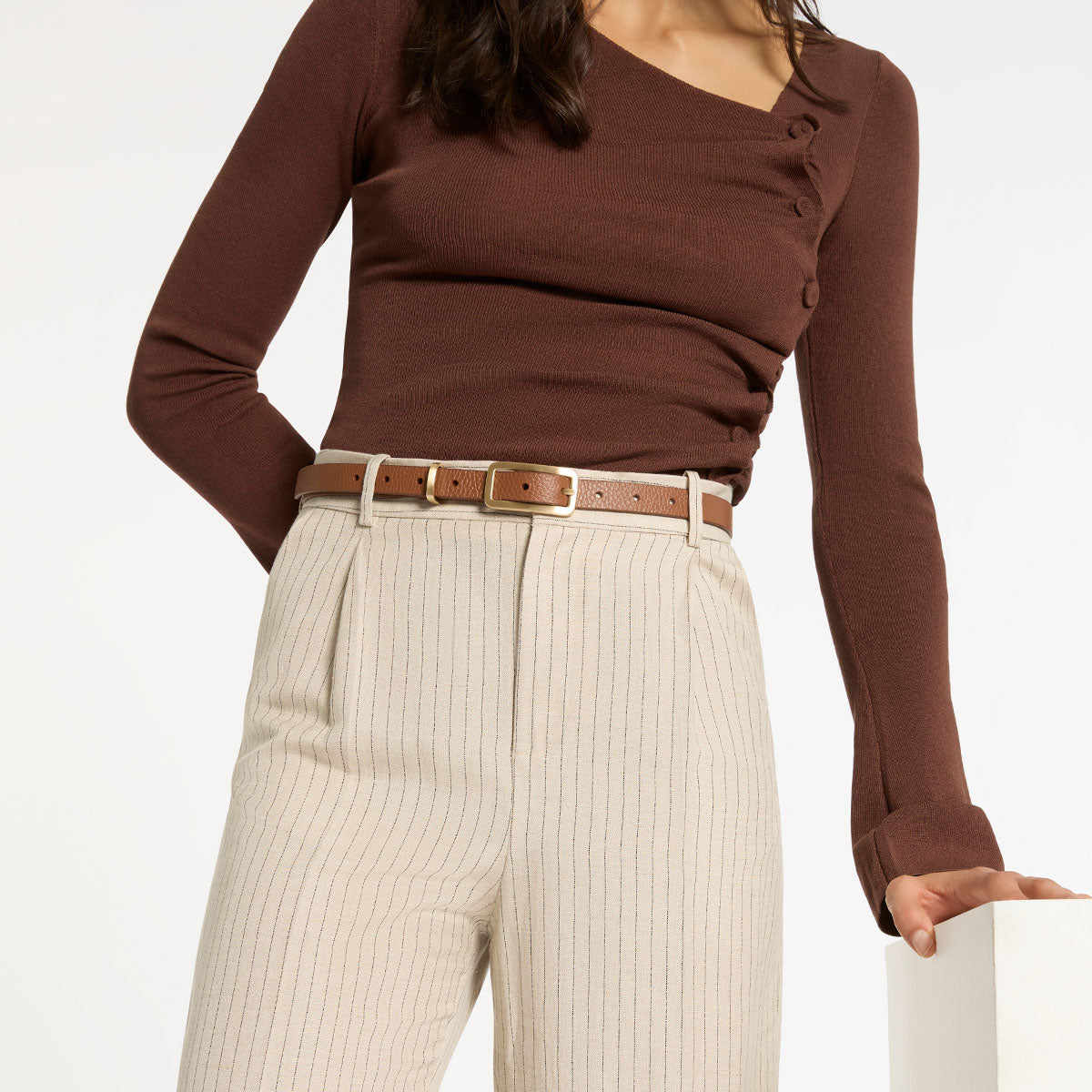 Muse Belt for Women - Stylish Tan & Gold Waist Belt - Perfect for Dresses, Jeans, and Office Outfits
