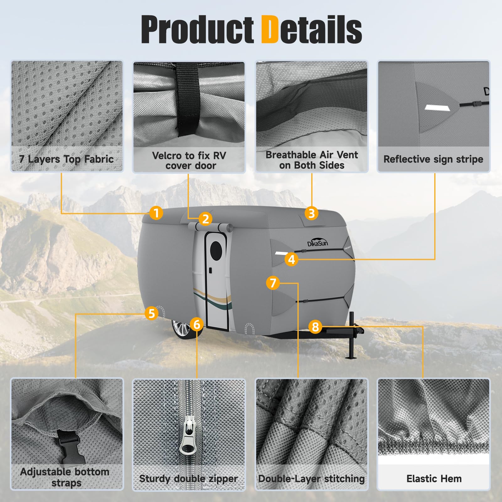 Premium 7-Layer Fiberglass RV Travel Trailer Cover - Waterproof & Tear-Resistant Camper Cover for 11'-13' Trailers | All-Weather Protection for Motorhomes, Campers & Outdoor Adventures
