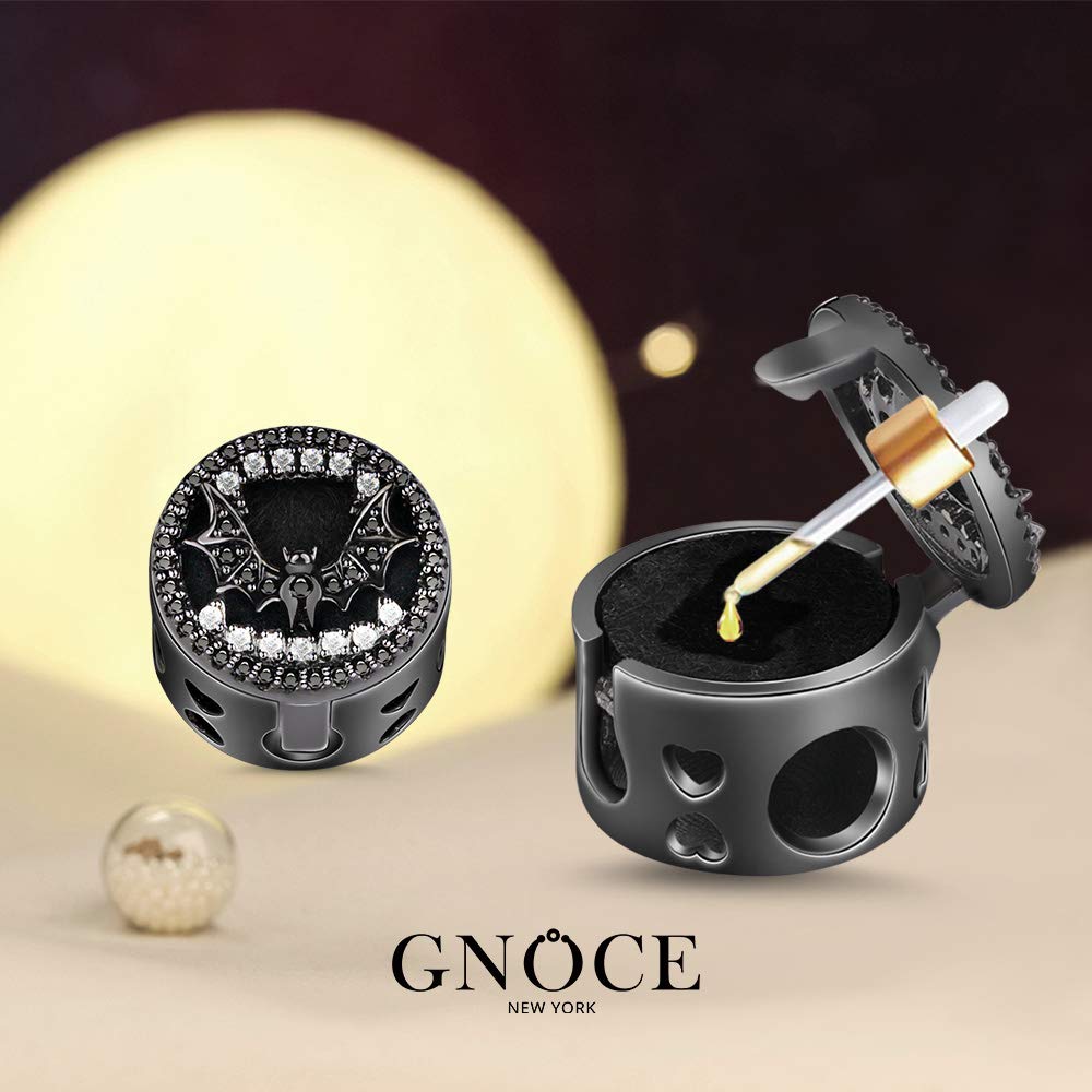 GNOCE Black Bat Bead Charm - Sterling Silver Essential Oil Diffuser Pendant - Gothic Jewelry Gift for Wife, Girlfriend - Perfect for Bracelets & Necklaces - Ideal for Halloween, Christmas, New Year Gifts - Witchy Aesthetic & Boho Fashion Accessory