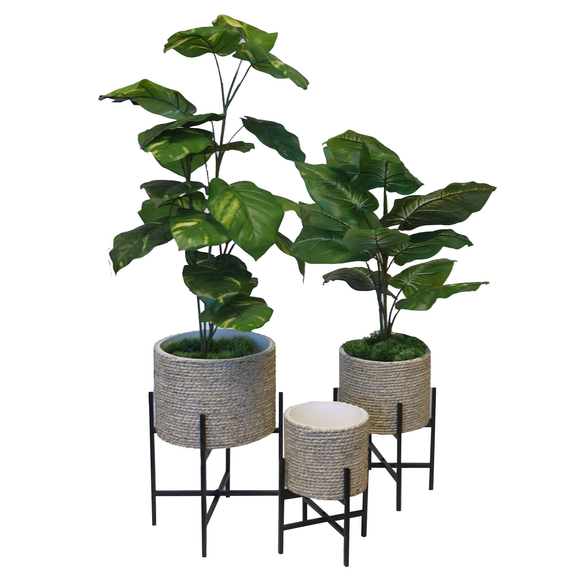 Admired By Nature Set of 3 Modern Planter Pots with Adjustable Stand - Indoor/Outdoor Flower Plant Holder for Cactus, Succulents & Floor-Standing Plants (Plants Not Included) - Perfect for Home Decor, Office Spaces & Garden Arrangements